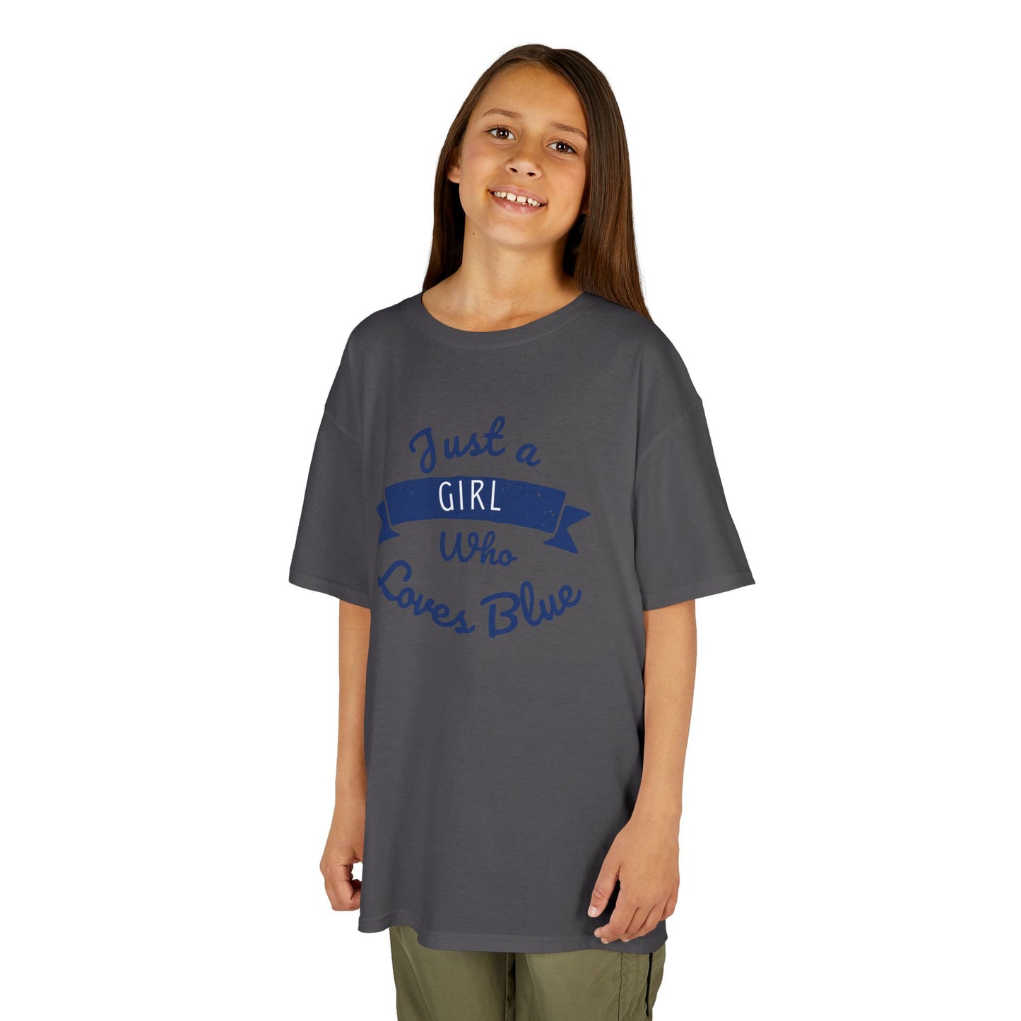 Just a Girl Who Loves Blue Kids Heavy Cotton Tee - Cute Comfortable T-Shirt for Young Girls
