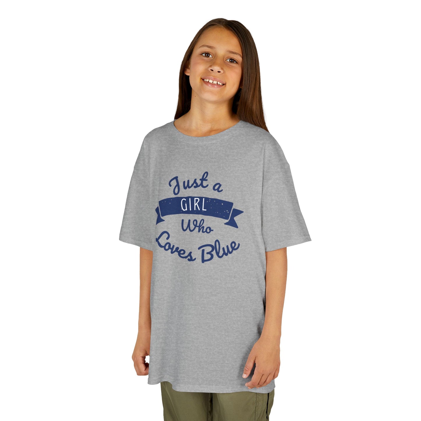 Just a Girl Who Loves Blue Kids Heavy Cotton Tee - Cute Comfortable T-Shirt for Young Girls