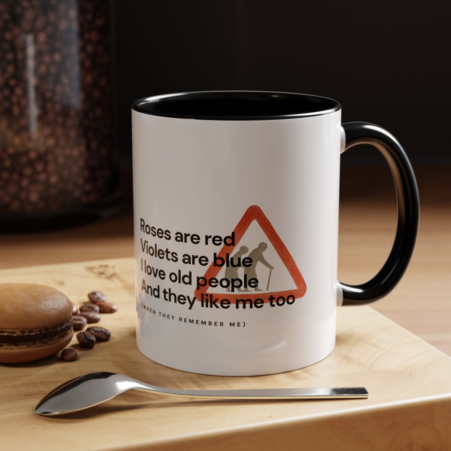 Funny 'I Love Old People' Accent Coffee Mug — Humorous Roses Are Red Poem Gift