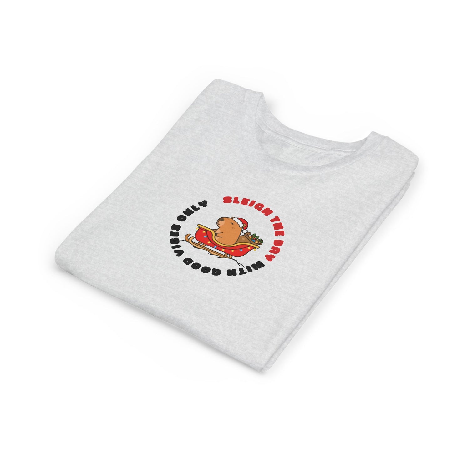Youth Tee — 'Sleigh The Day' Capybara on Sled Christmas Shirt
