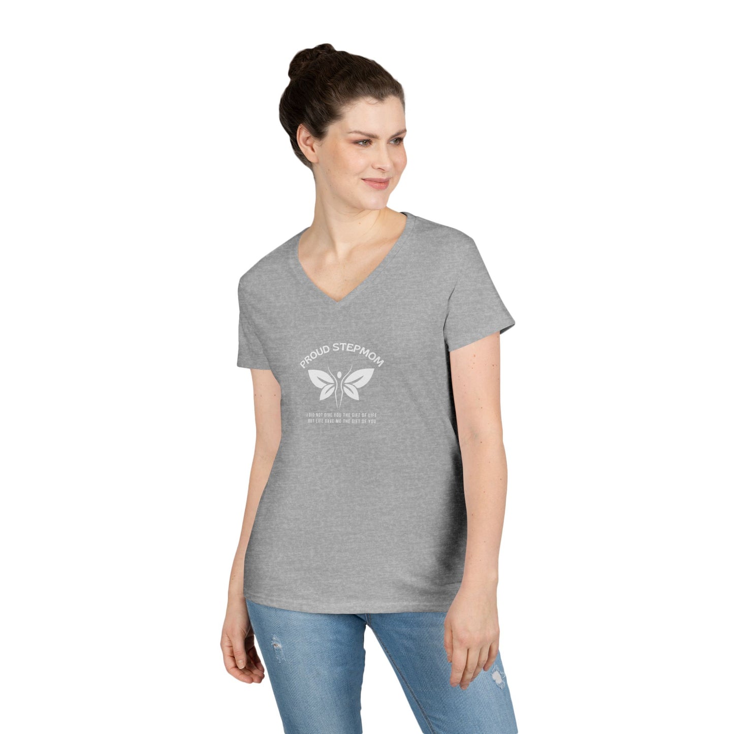 "Proud Stepmom"- V-Neck T-Shirt - Cute Gift for Stepmoms