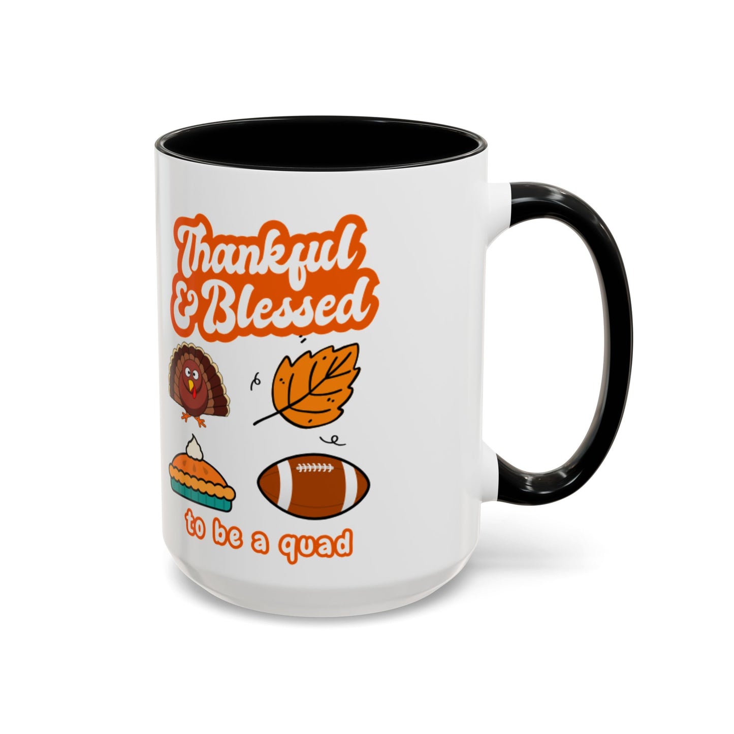 Thankful & Blessed Thanksgiving Coffee Mug — Cute Turkey, Pie & Football Accent Mug (11/15 oz)