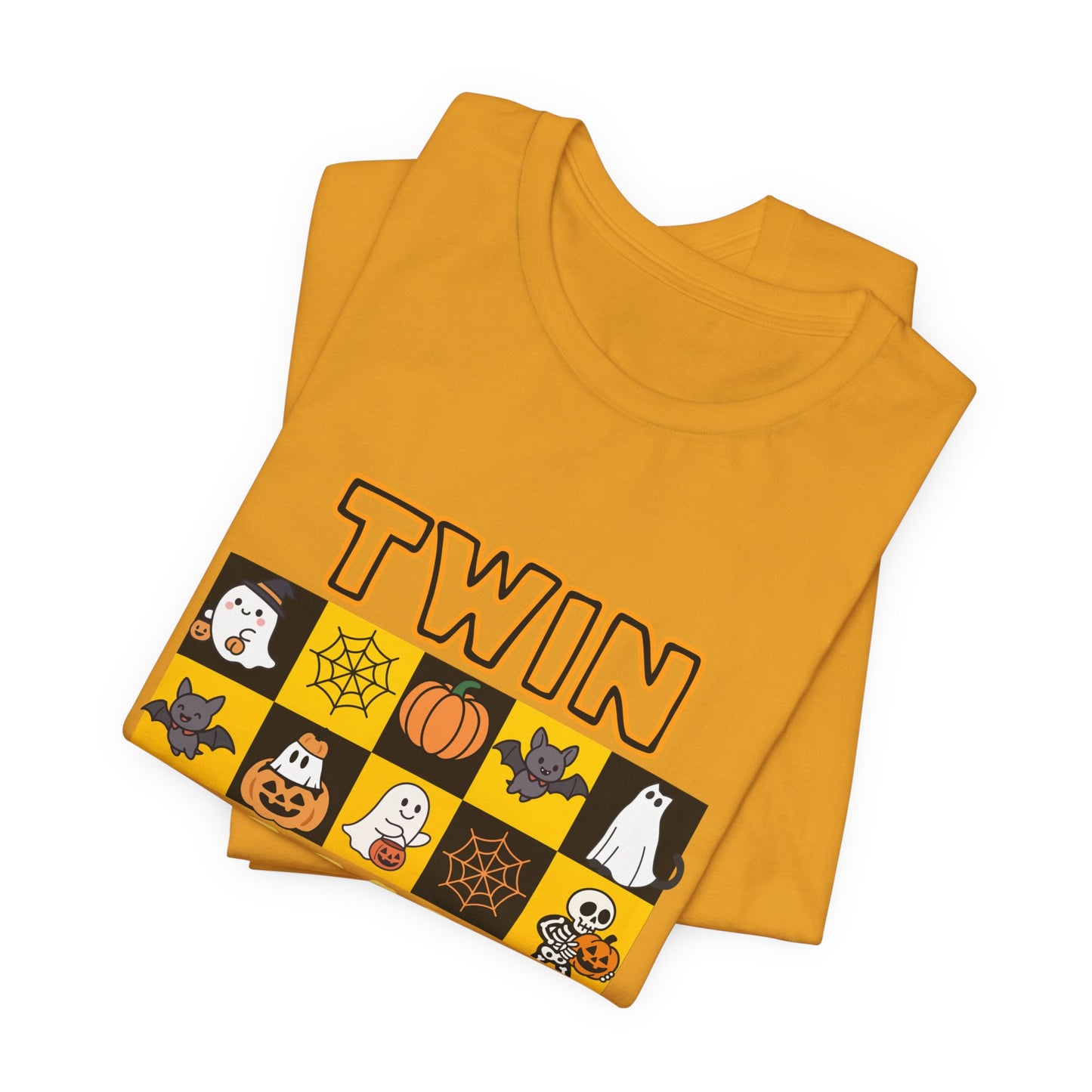 Twin Mama Halloween Tee – Cute Spooky Checkerboard Shirt for Twin Moms