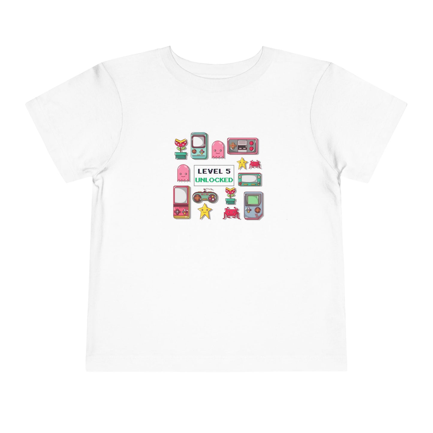 5th Birthday Tee — "Level 5 Unlocked" Retro Game Icons