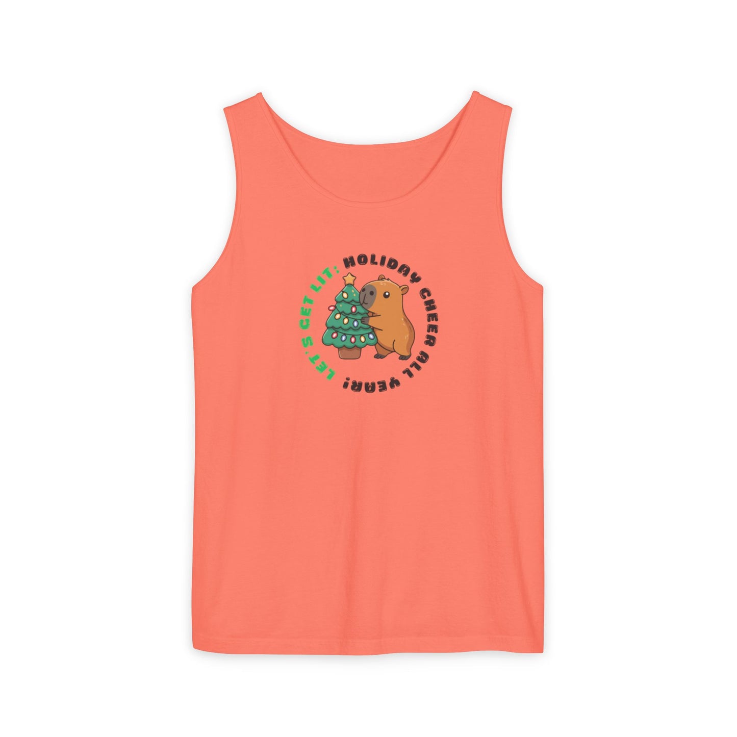 Unisex Holiday Cheer Tank Top — "Get Lit" Christmas Tree & Capybara Graphic