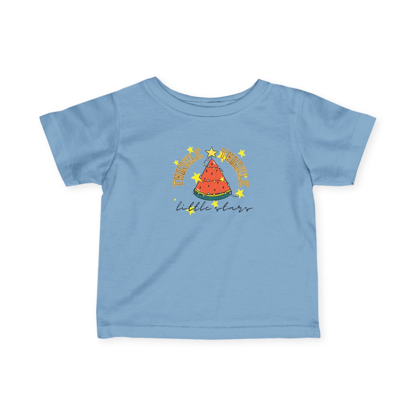 Twinkle, Twinkle, Little Stars- Watermelon Christmas Tree Baby T‑Shirt