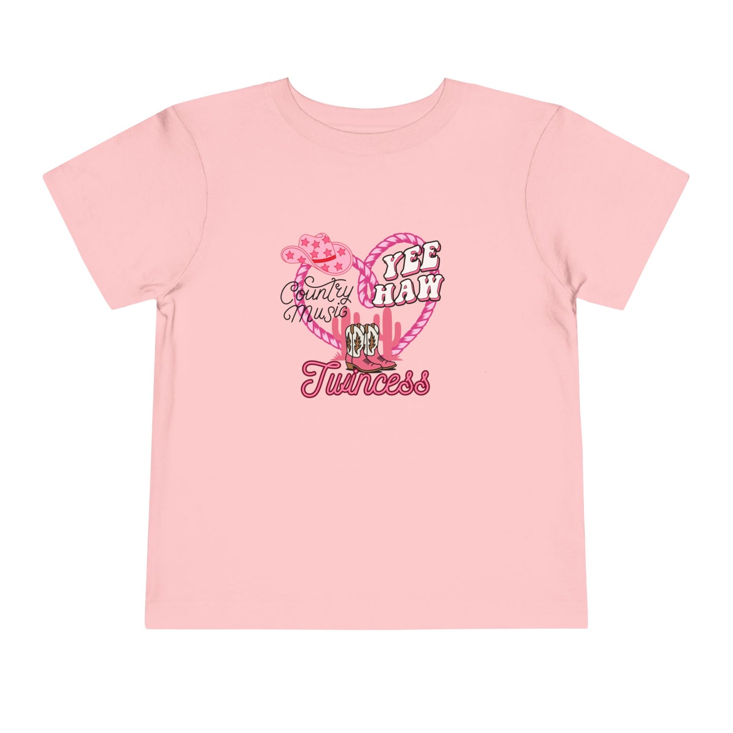 Twin Toddler Tee — 'Yee Haw Country Music Twincess' Pink Western Cowgirl Graphic