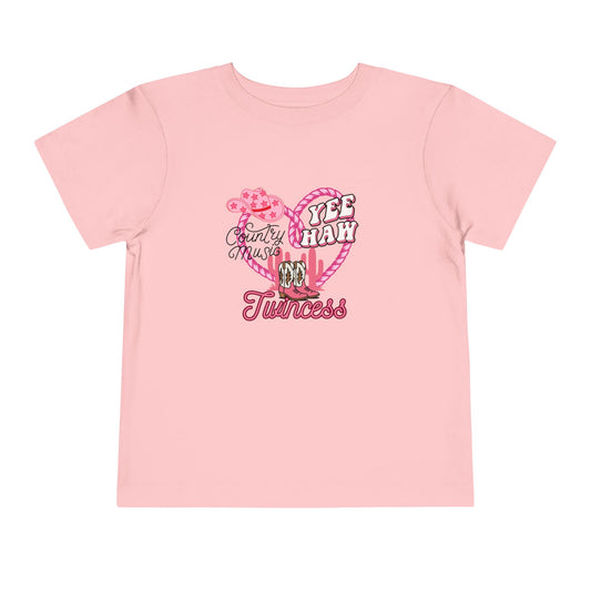 Twin Toddler Tee — 'Yee Haw Country Music Twincess' Pink Western Cowgirl Graphic