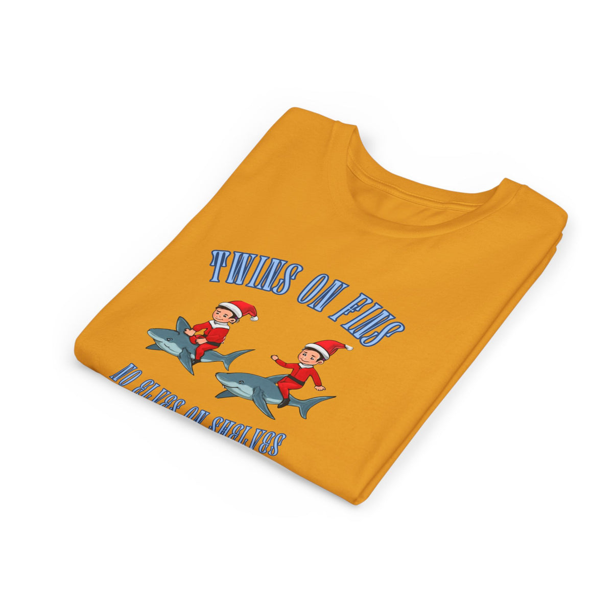 Twins on Fins- Shark Graphic Shirt- Elves on Shelves Parody