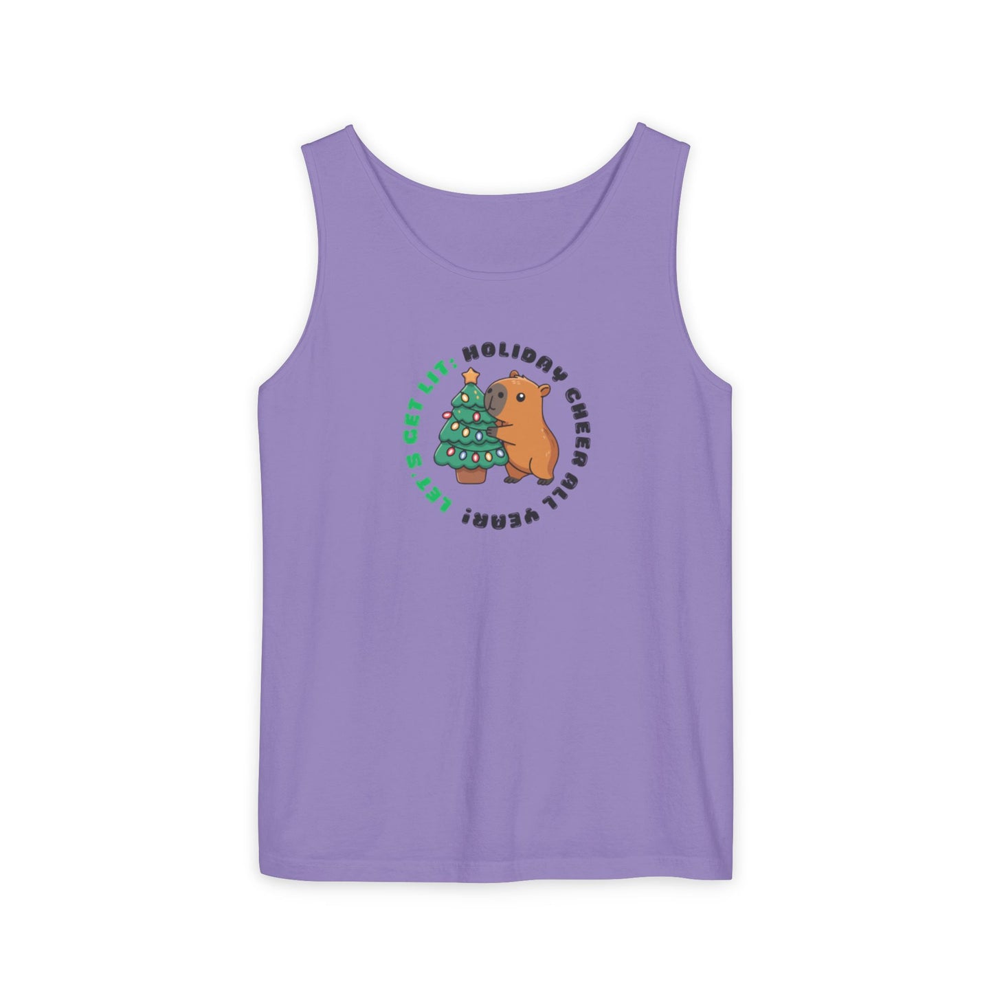 Unisex Holiday Cheer Tank Top — "Get Lit" Christmas Tree & Capybara Graphic