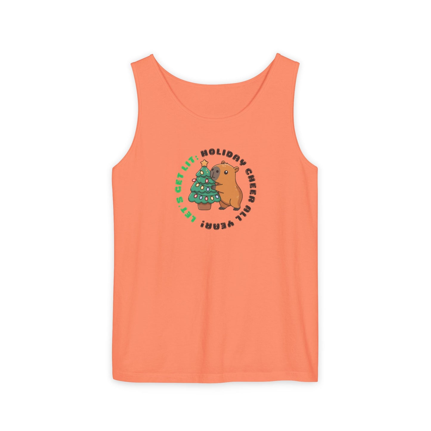 Unisex Holiday Cheer Tank Top — "Get Lit" Christmas Tree & Capybara Graphic
