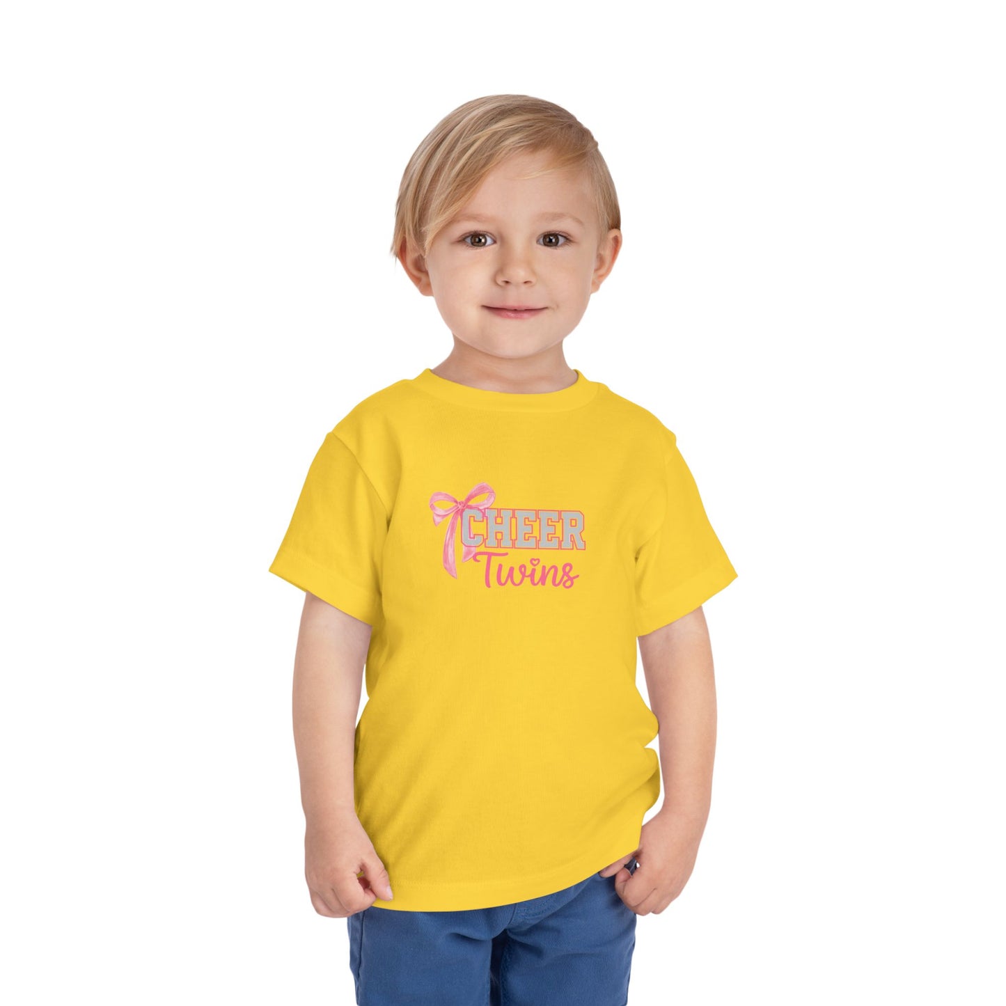 Toddler Tee - "Cheer Twins" Pink Bow Graphic