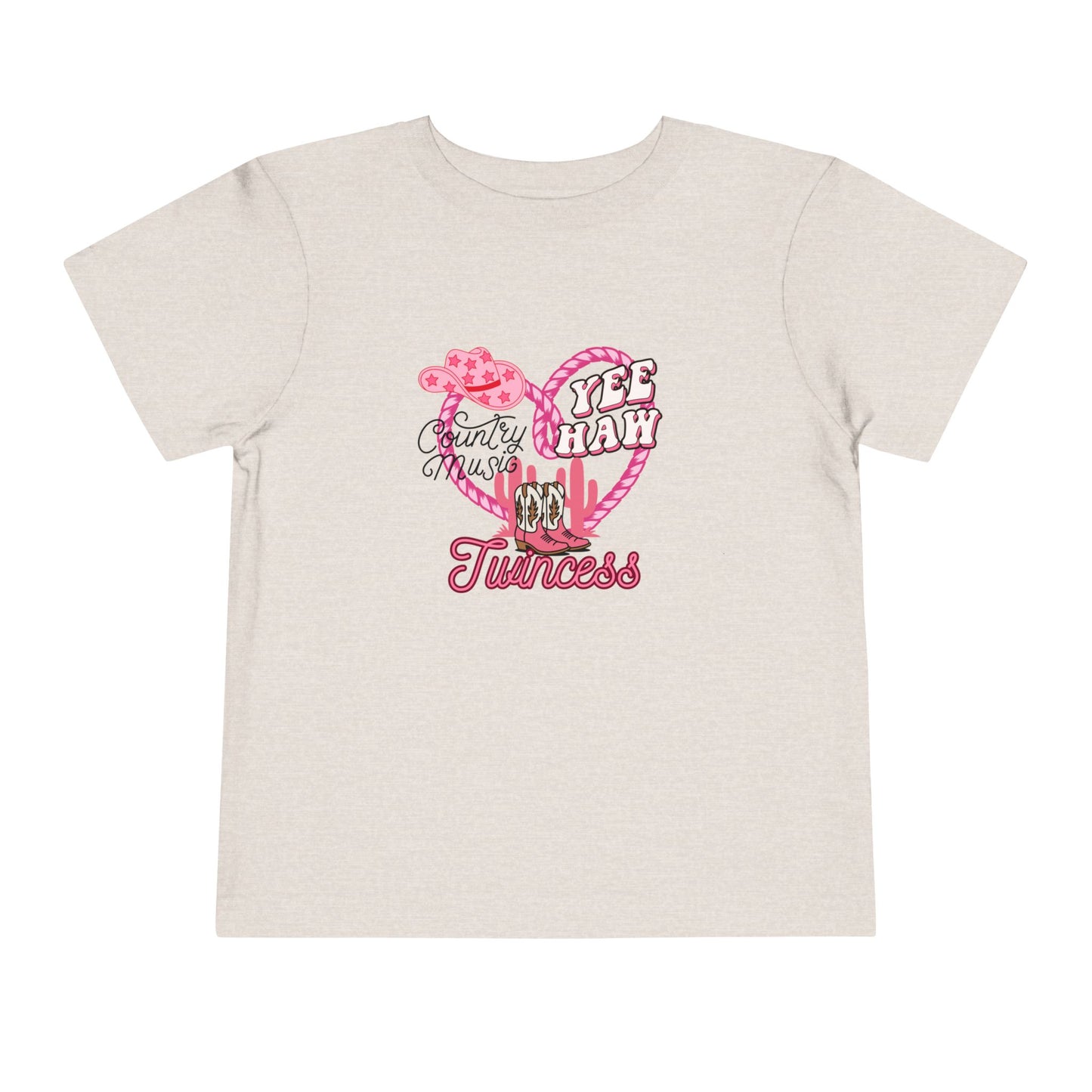 Twin Toddler Tee — 'Yee Haw Country Music Twincess' Pink Western Cowgirl Graphic