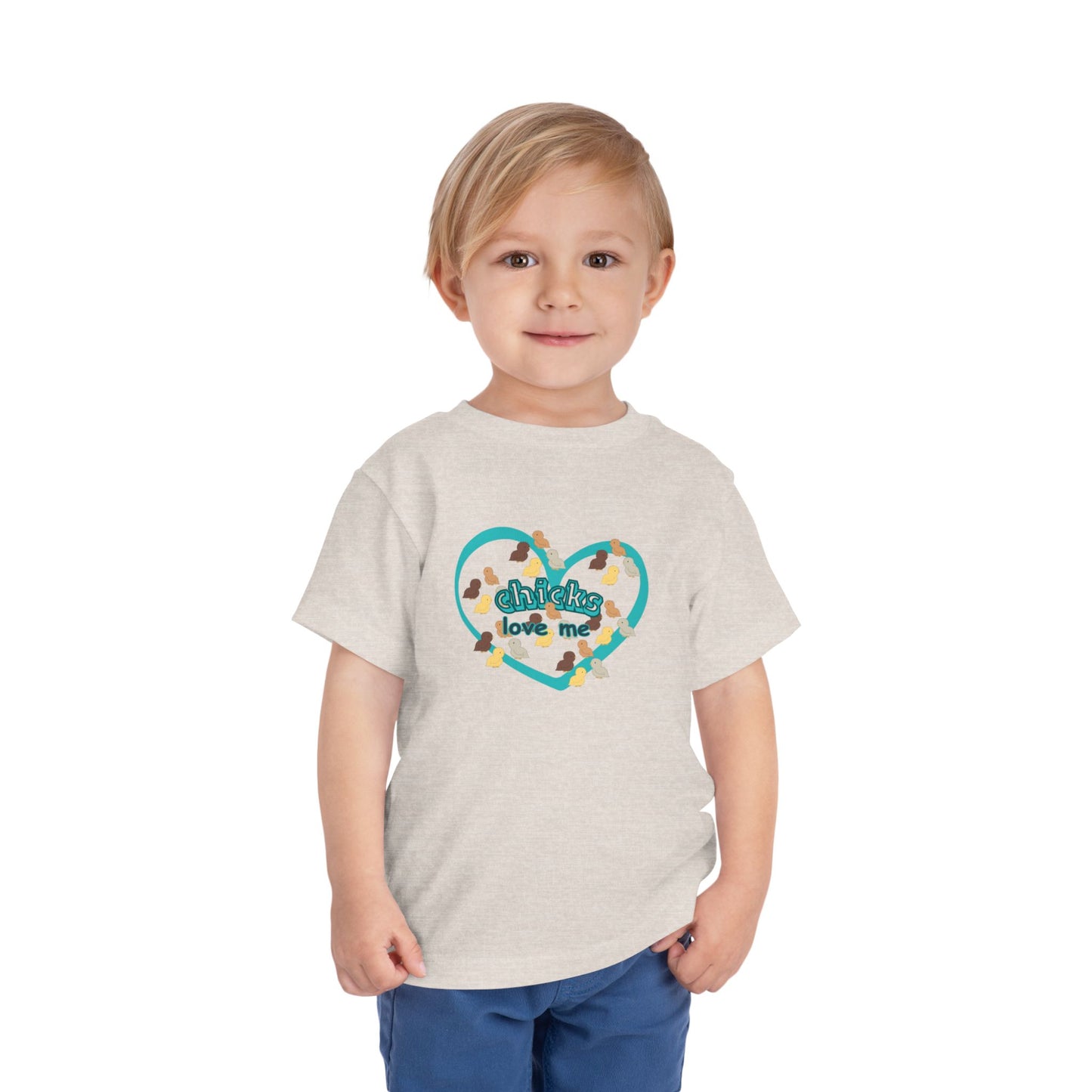 Toddler Easter Tee — "Chicks Love Me" Joke Heart Chick Pattern Shirt for boys