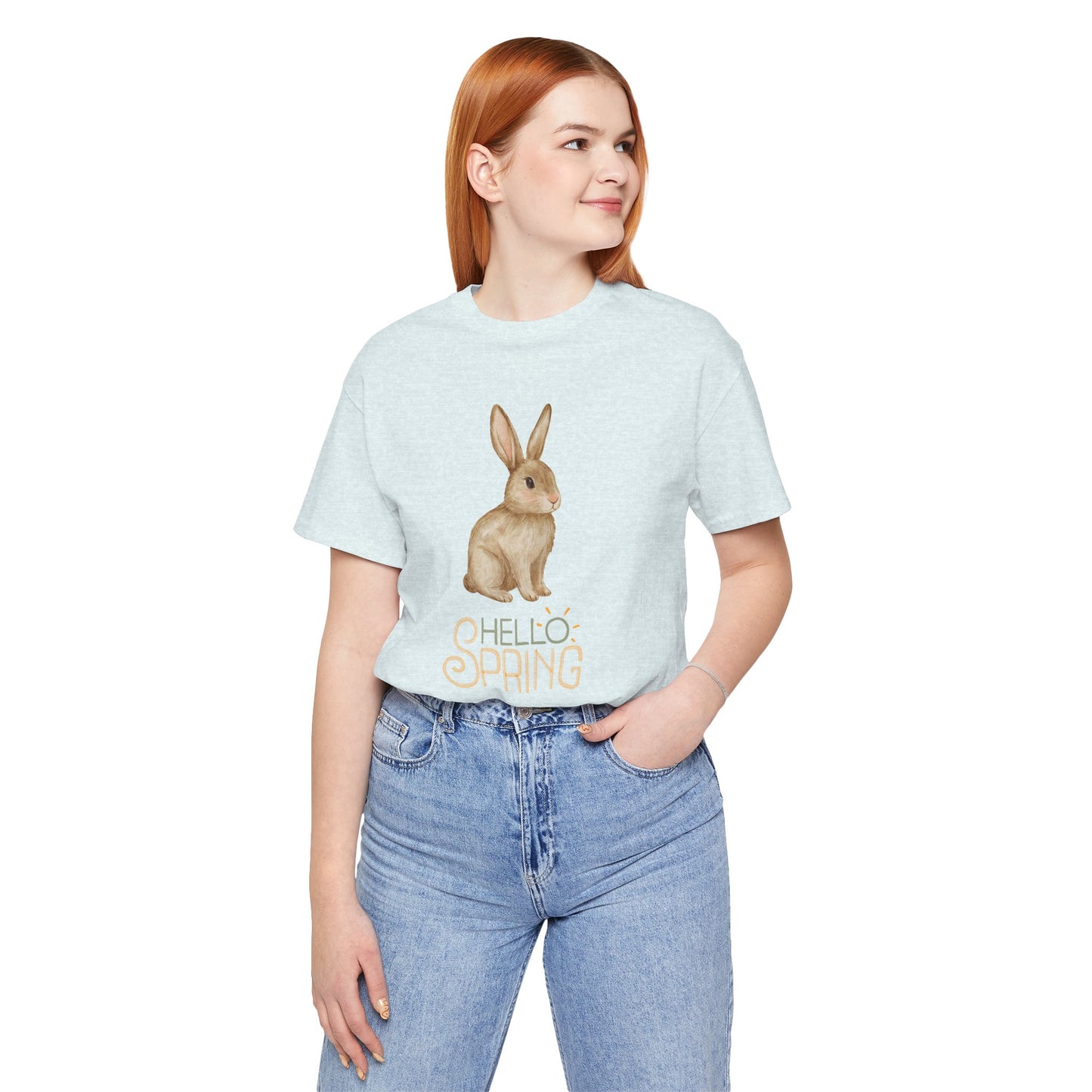 Hello Spring Bunny T-Shirt — Cute Watercolor Rabbit Spring Tee