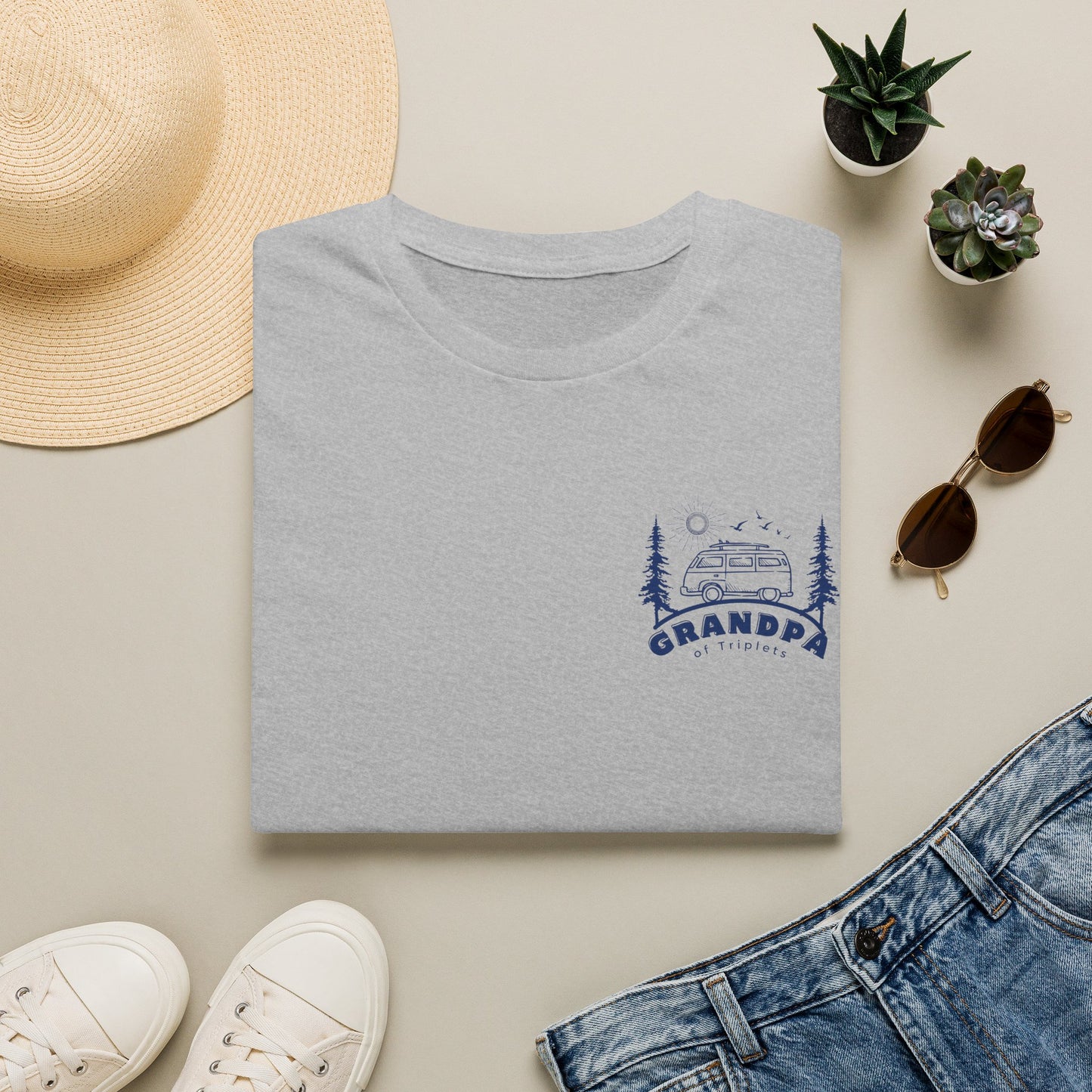 Grandpa of Triplets- Camper Graphic T-Shirt — front and Back Designs