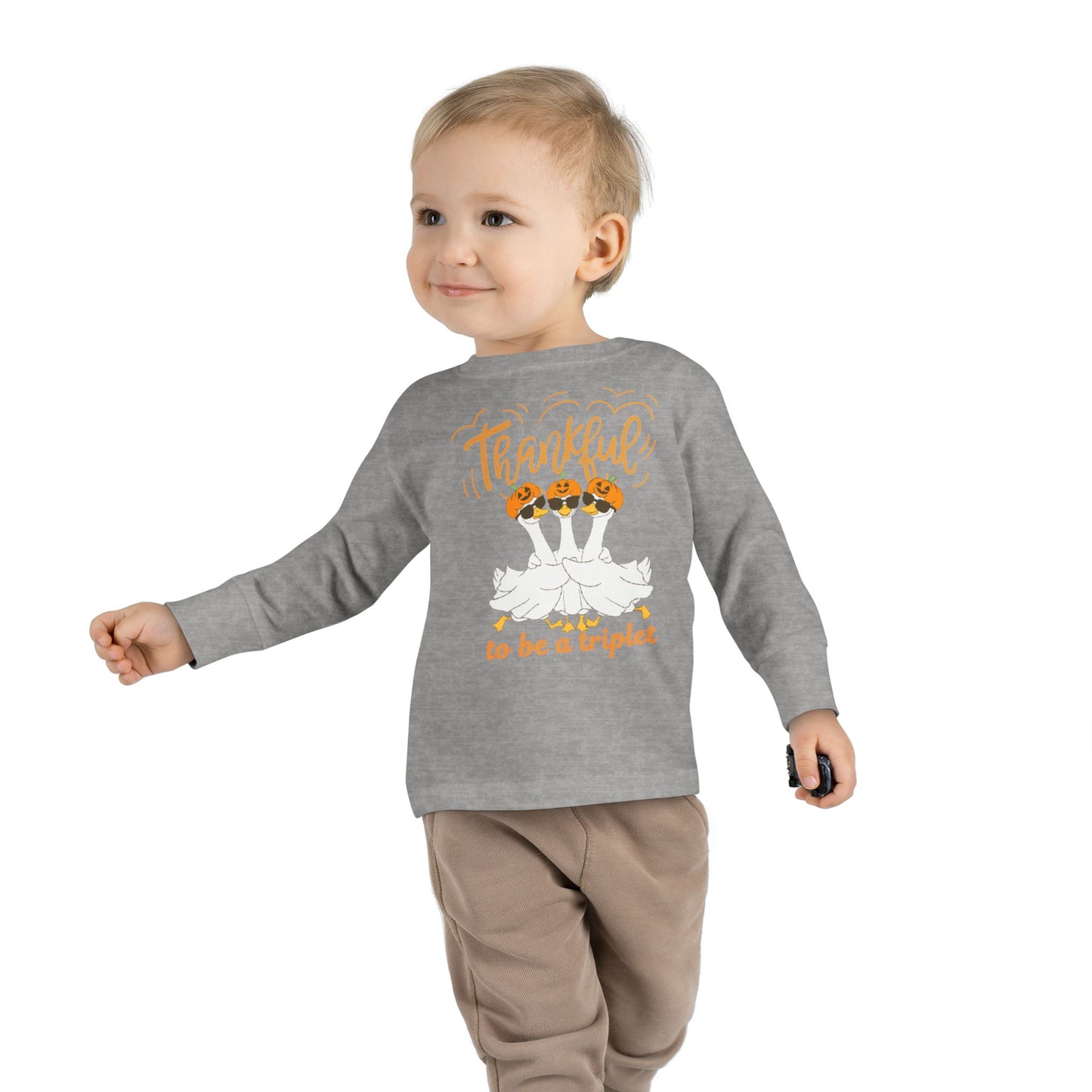 Thankful to Be a Triplet Toddler Long Sleeve Tee