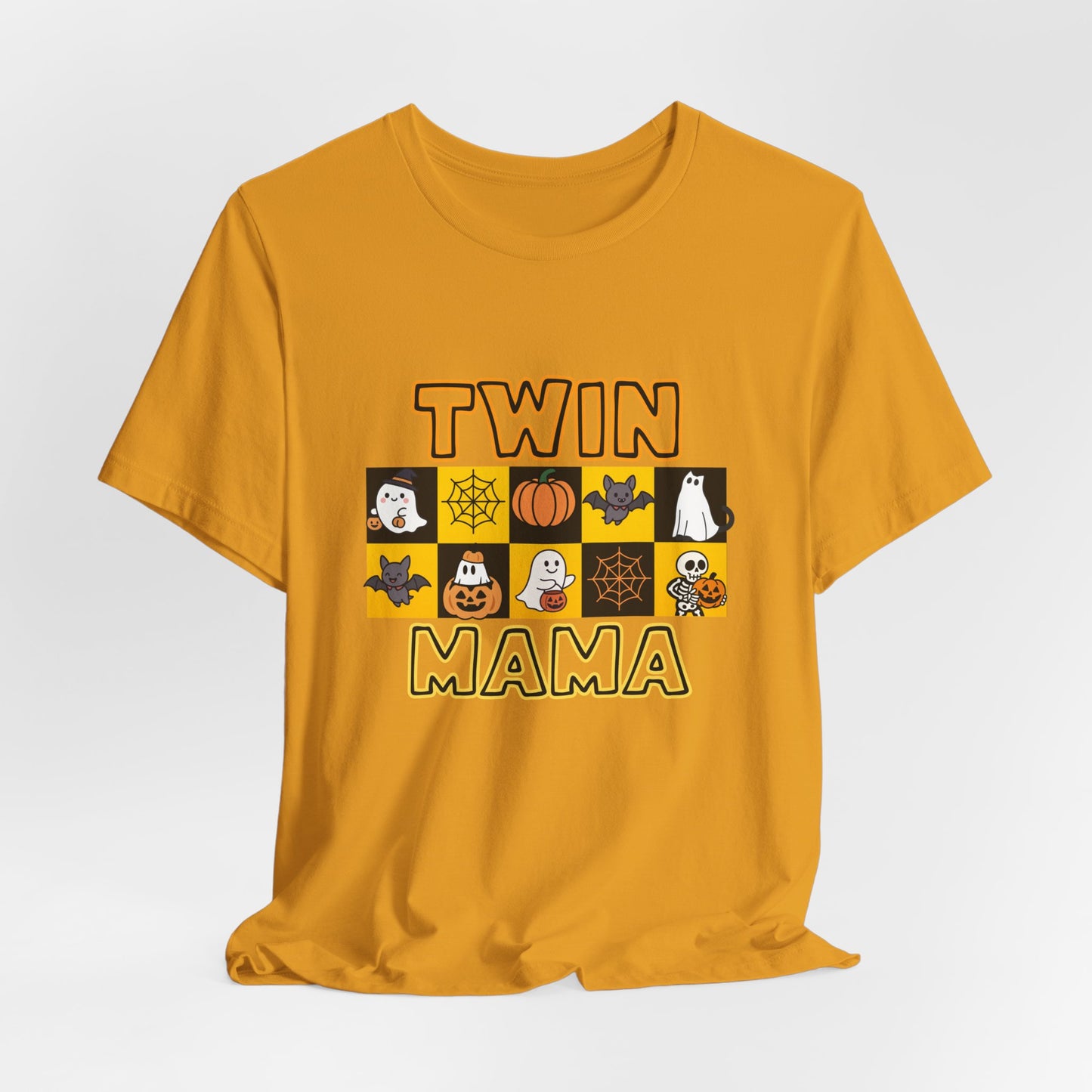 Twin Mama Halloween Tee – Cute Spooky Checkerboard Shirt for Twin Moms