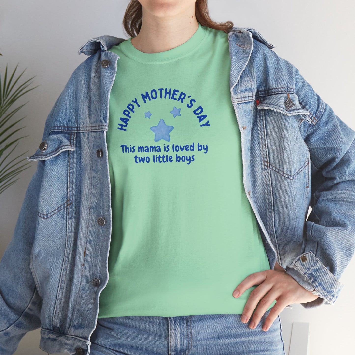 "This Mama is loved by two little boys-Happy Mother's Day" Cotton T-Shirt - Perfect Gift for Twin Moms
