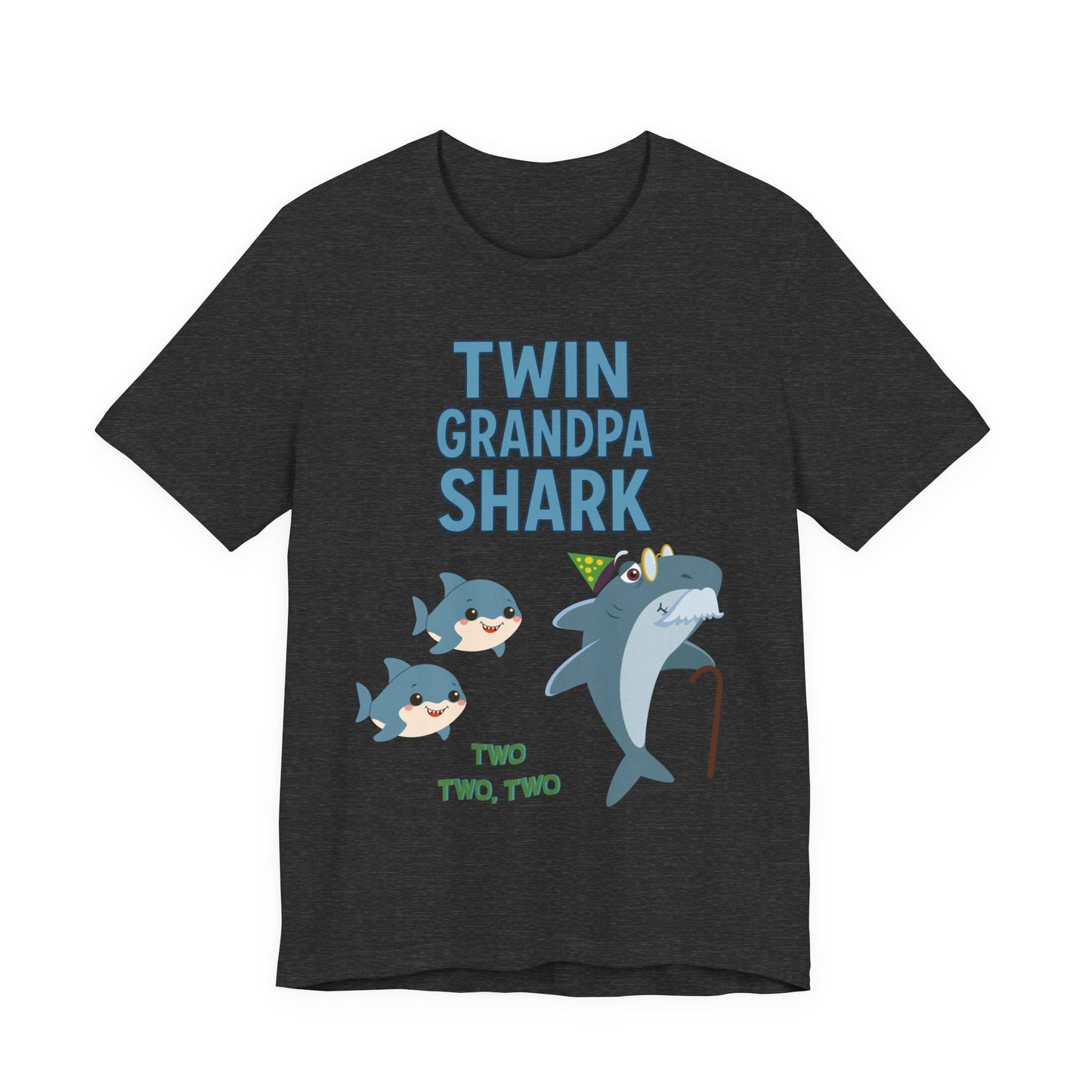 Twin Grandpa Shark T‑Shirt – Cute Grandpa & Twin Grandkids Family Tee