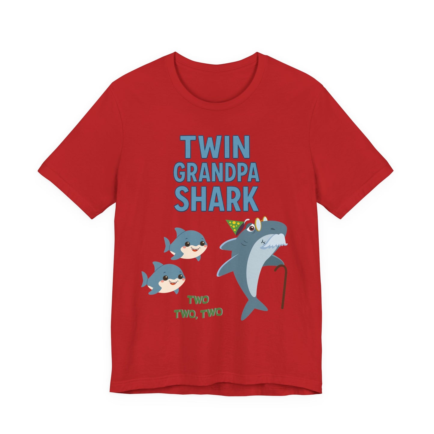 Twin Grandpa Shark T‑Shirt – Cute Grandpa & Twin Grandkids Family Tee