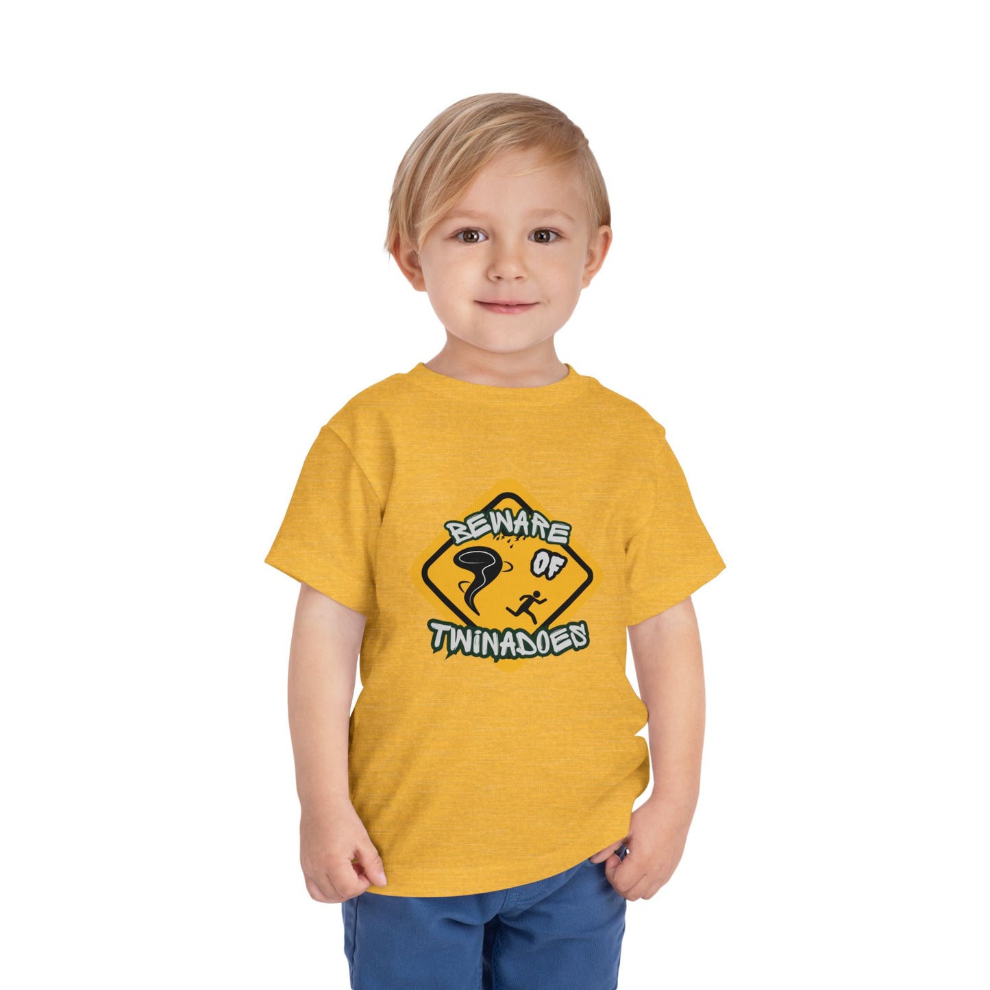 Toddler Tee — "Beware of Twinadoes" Yellow Warning Sign Kids Shirt