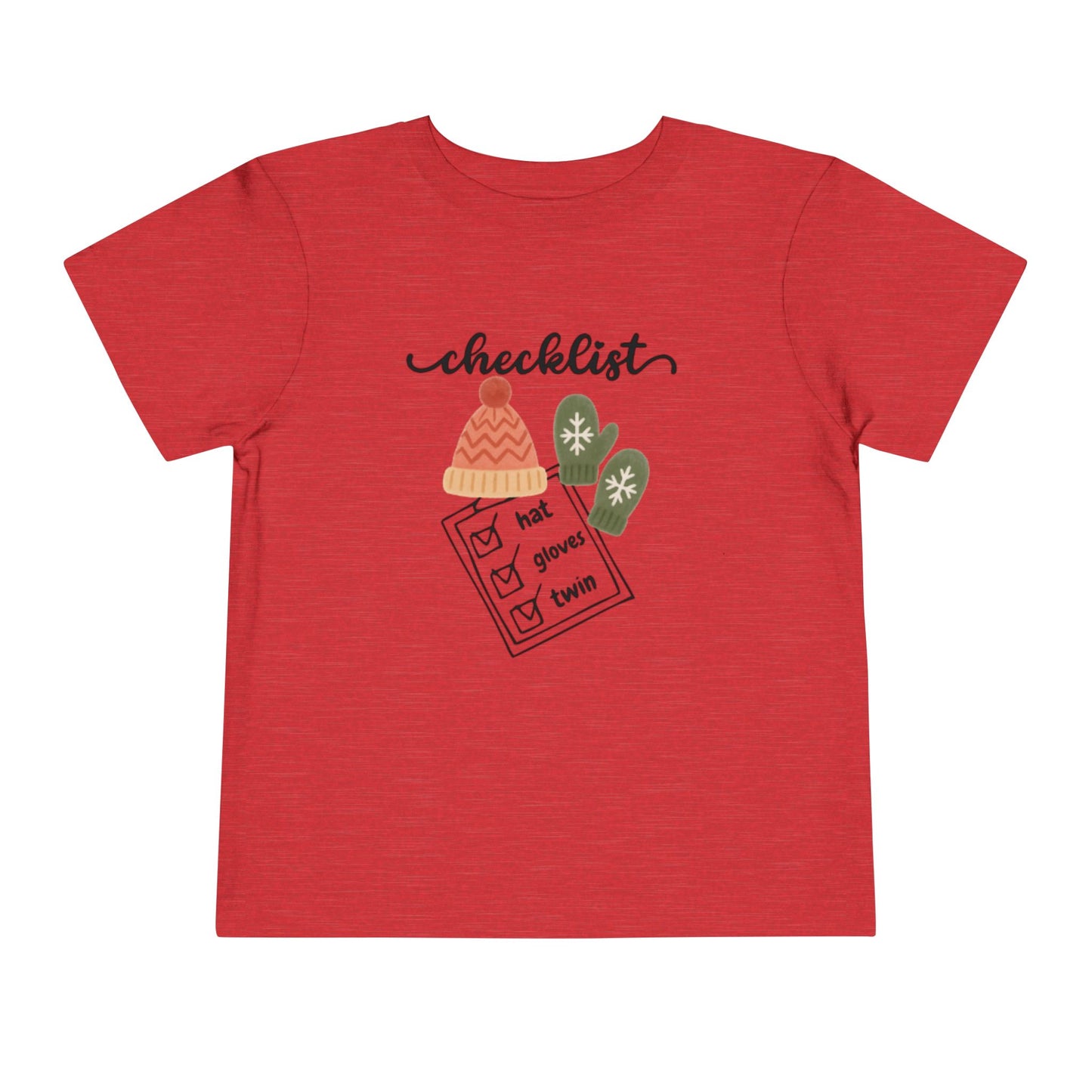Toddler Tee - 'Twin Checklist' Winter Hat & Mittens Graphic