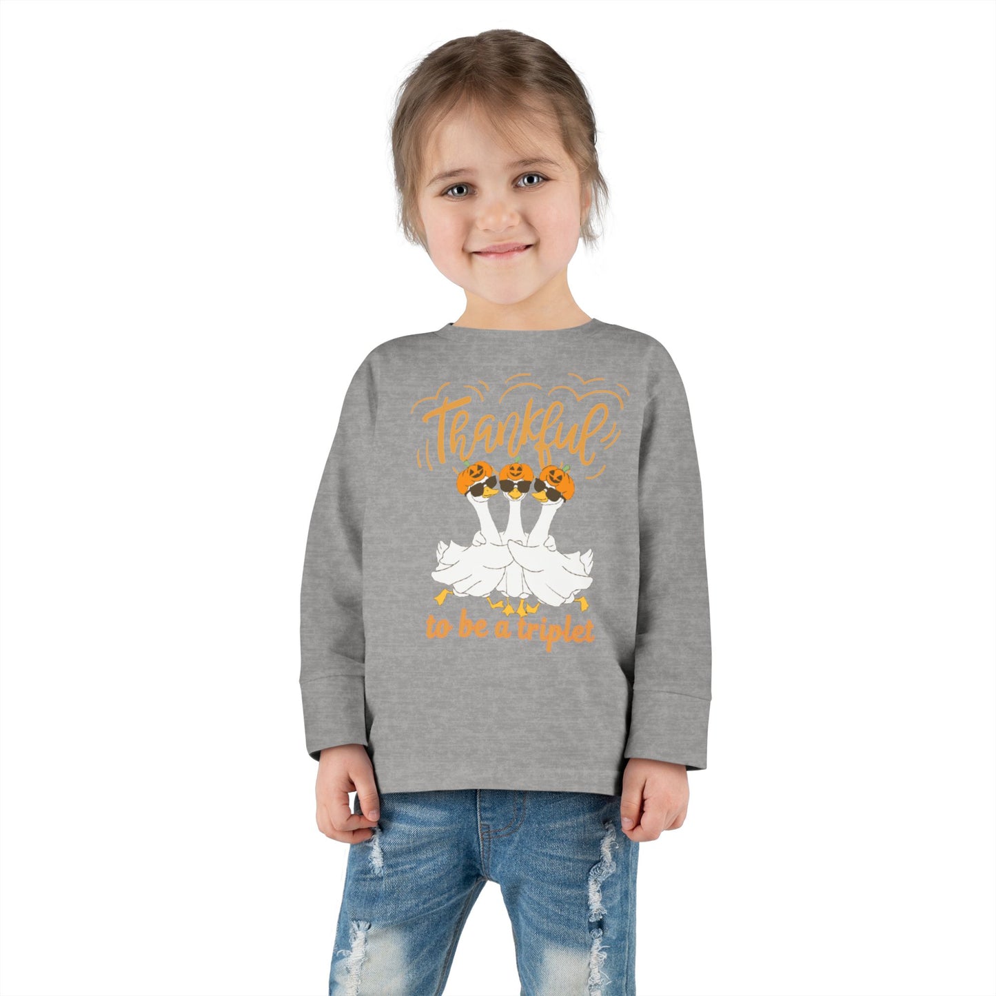 Thankful to Be a Triplet Toddler Long Sleeve Tee