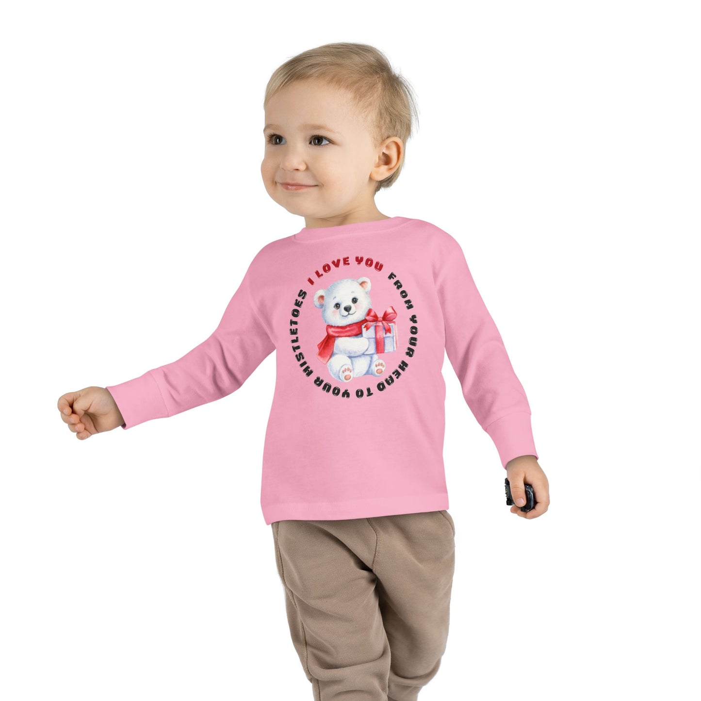 Toddler Long Sleeve Christmas Sweater  — 'I Love You from your head to your mistletoes' Polar Bear with Gift Decal