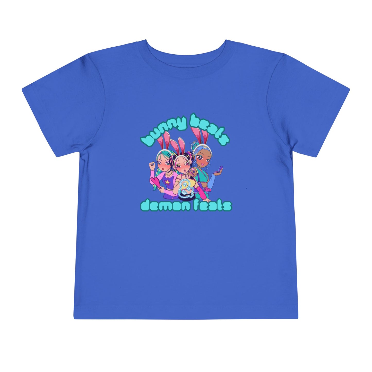 Kids 2-5 years K-Pop Anime Easter Tee - "bunny beats and demon feats" slogan