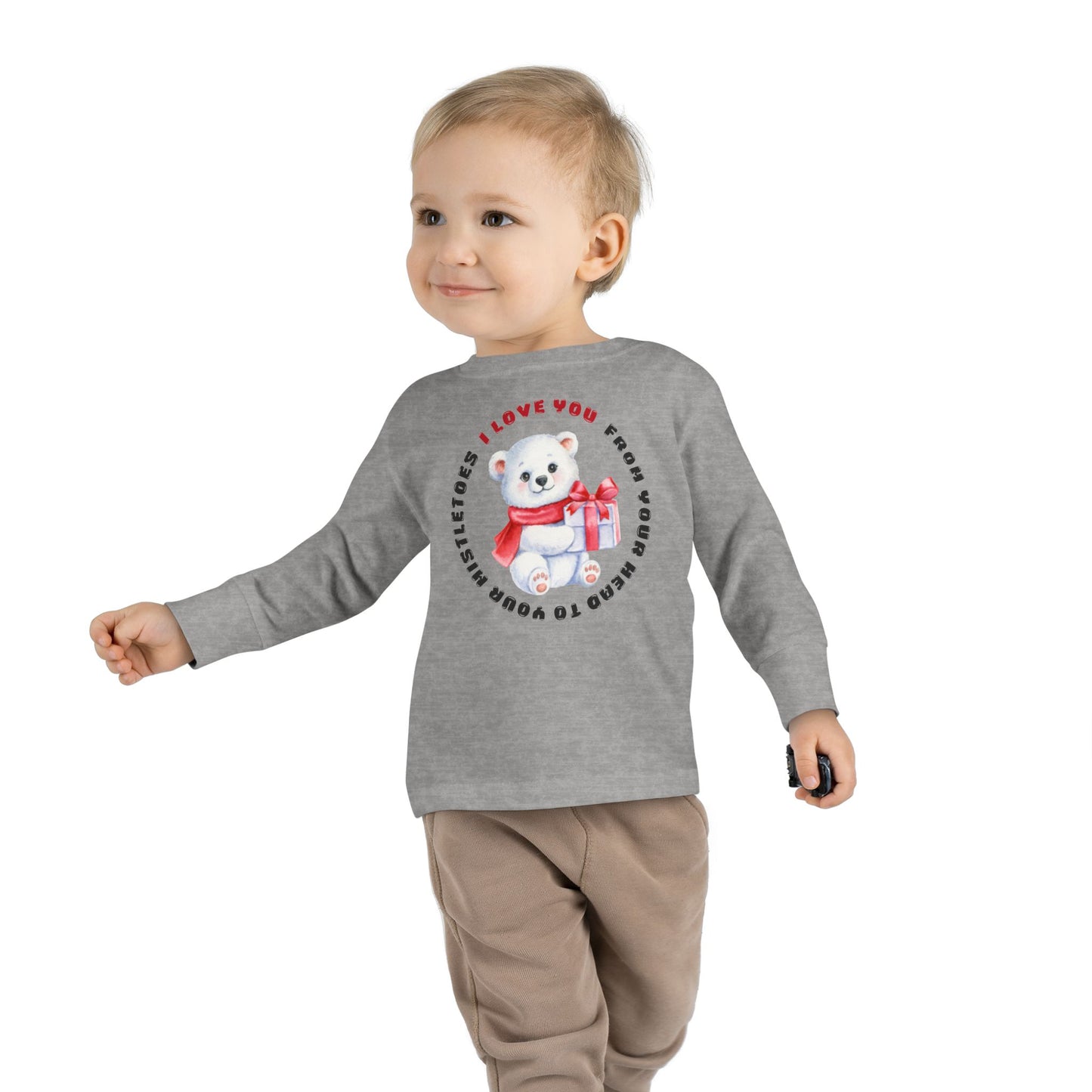 Toddler Long Sleeve Christmas Sweater  — 'I Love You from your head to your mistletoes' Polar Bear with Gift Decal