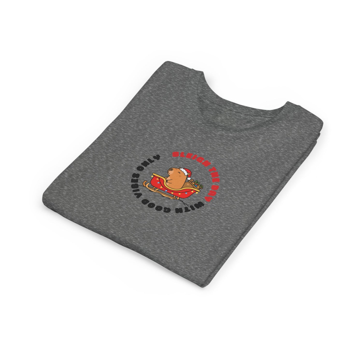 Youth Tee — 'Sleigh The Day' Capybara on Sled Christmas Shirt