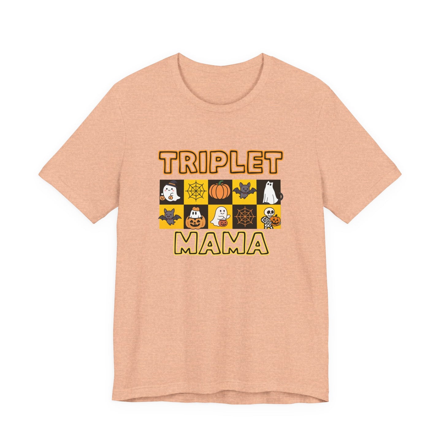 Triplet Mama Halloween Tee — Cute Spooky Mom Shirt with Ghosts & Pumpkins
