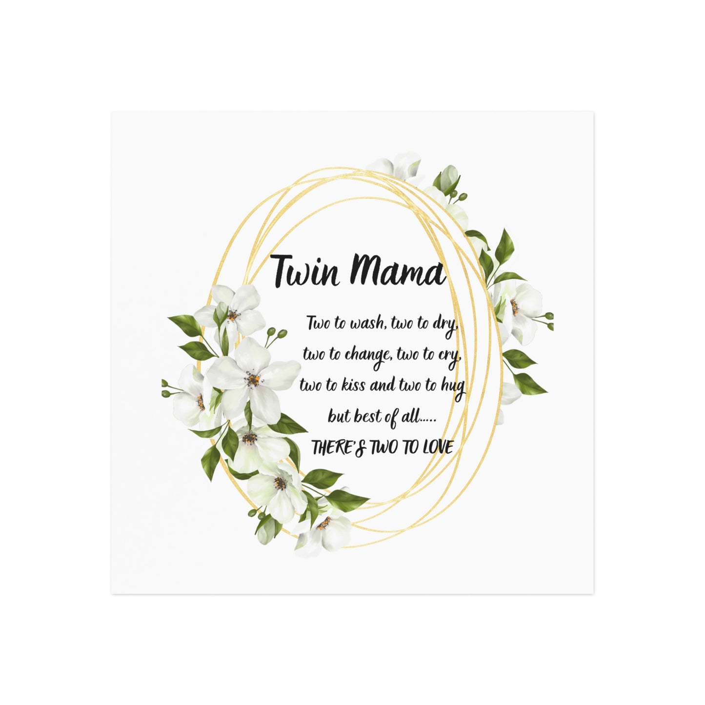 Twin Mama Square Magnet — Floral Gold Wreath Gift for Mothers of Twins