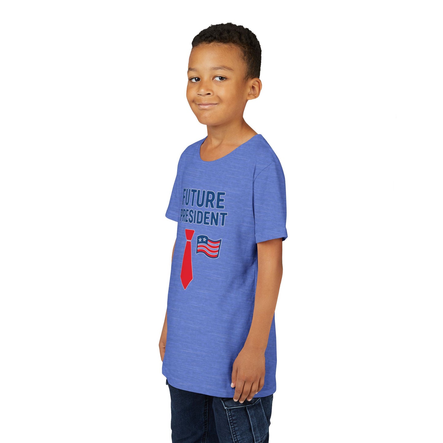Youth Tee — "Future President" Patriotic Kids T-Shirt with Tie & Flag Design