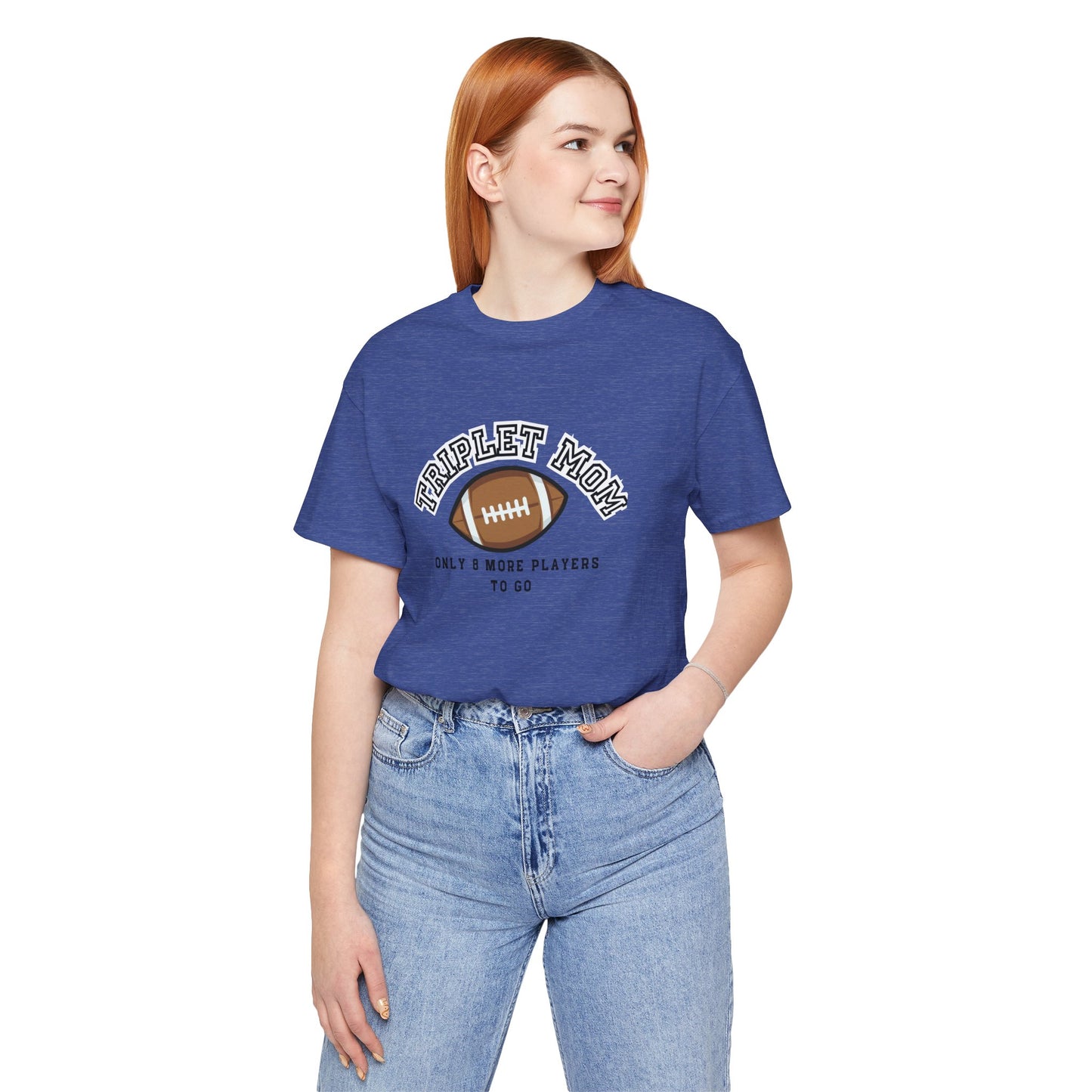 Triplet Mom Football T-Shirt "Only 8 More Players to Go" – Cute Mom & Sports Tee
