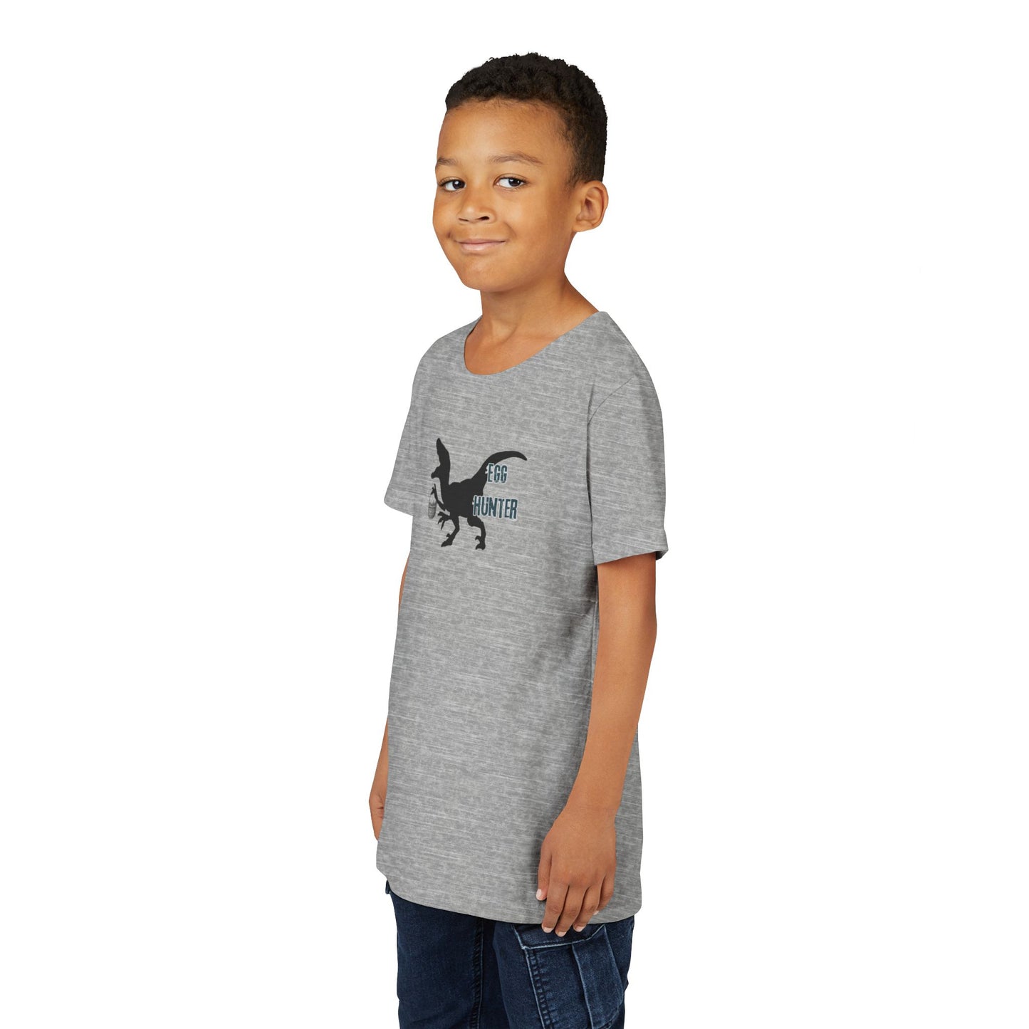 Kids T‑Shirt – 'Egg Hunter' Raptor Dinosaur Easter Tee