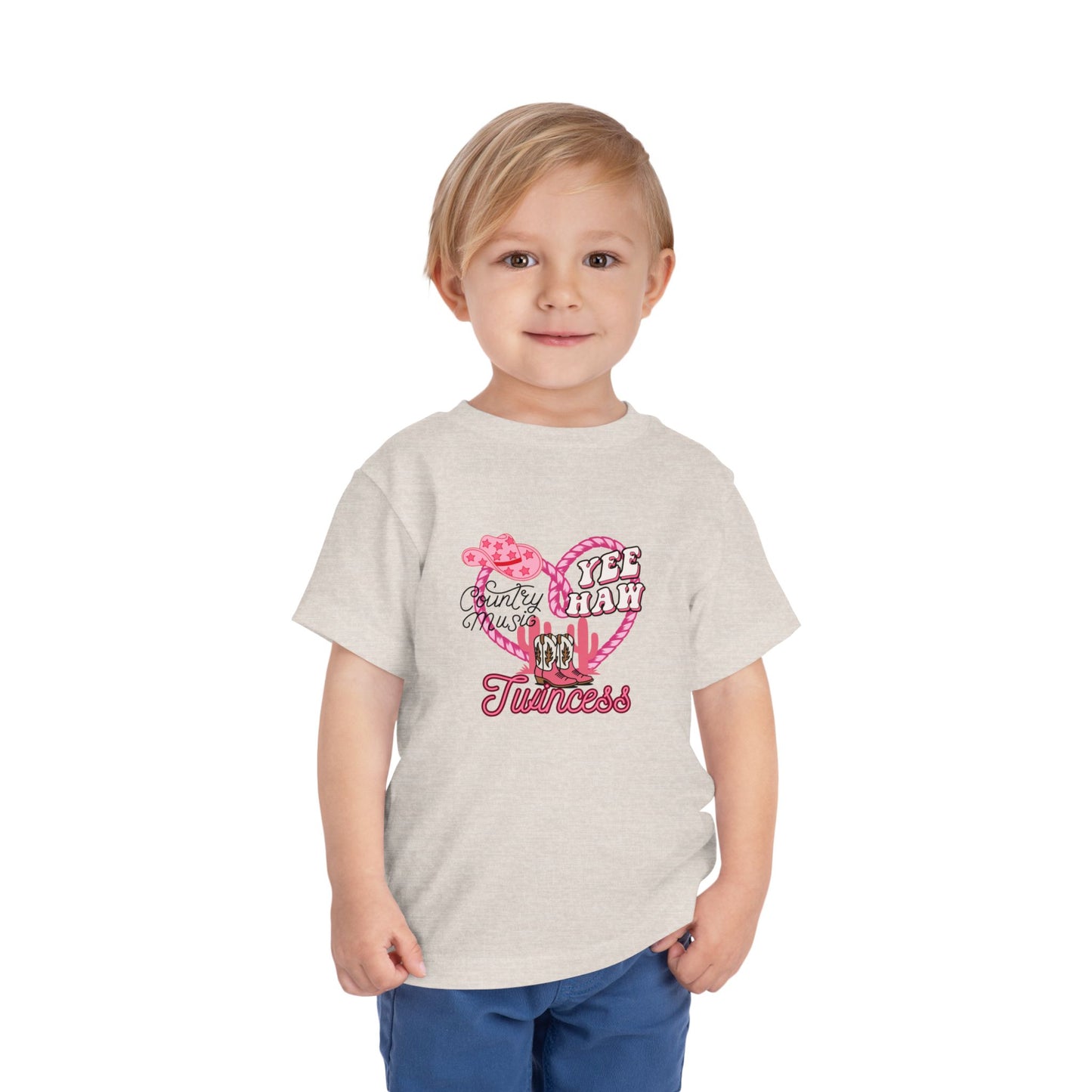 Twin Toddler Tee — 'Yee Haw Country Music Twincess' Pink Western Cowgirl Graphic