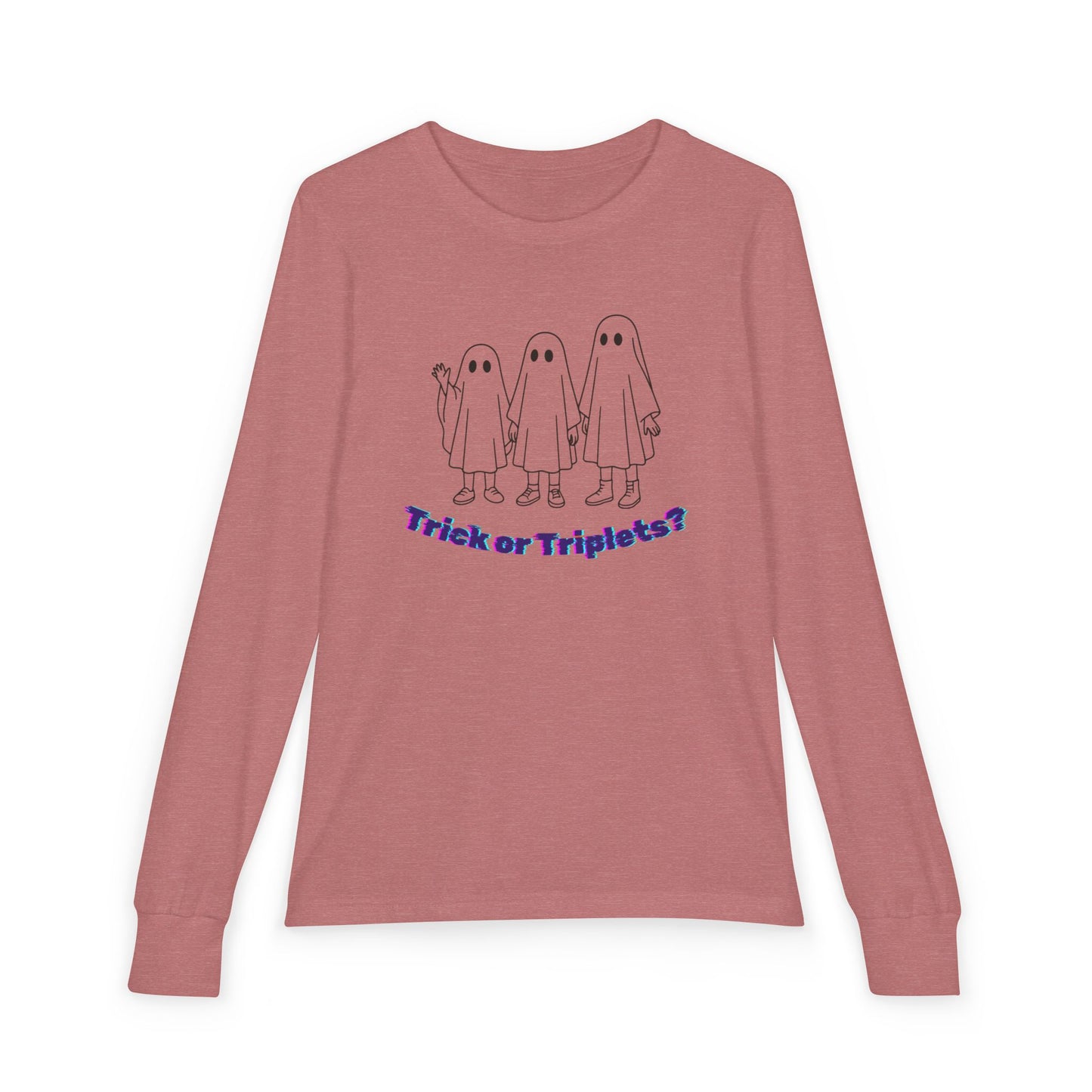 Youth Long Sleeve Tee — 'Trick or Triplets?' Ghosts Halloween Shirt