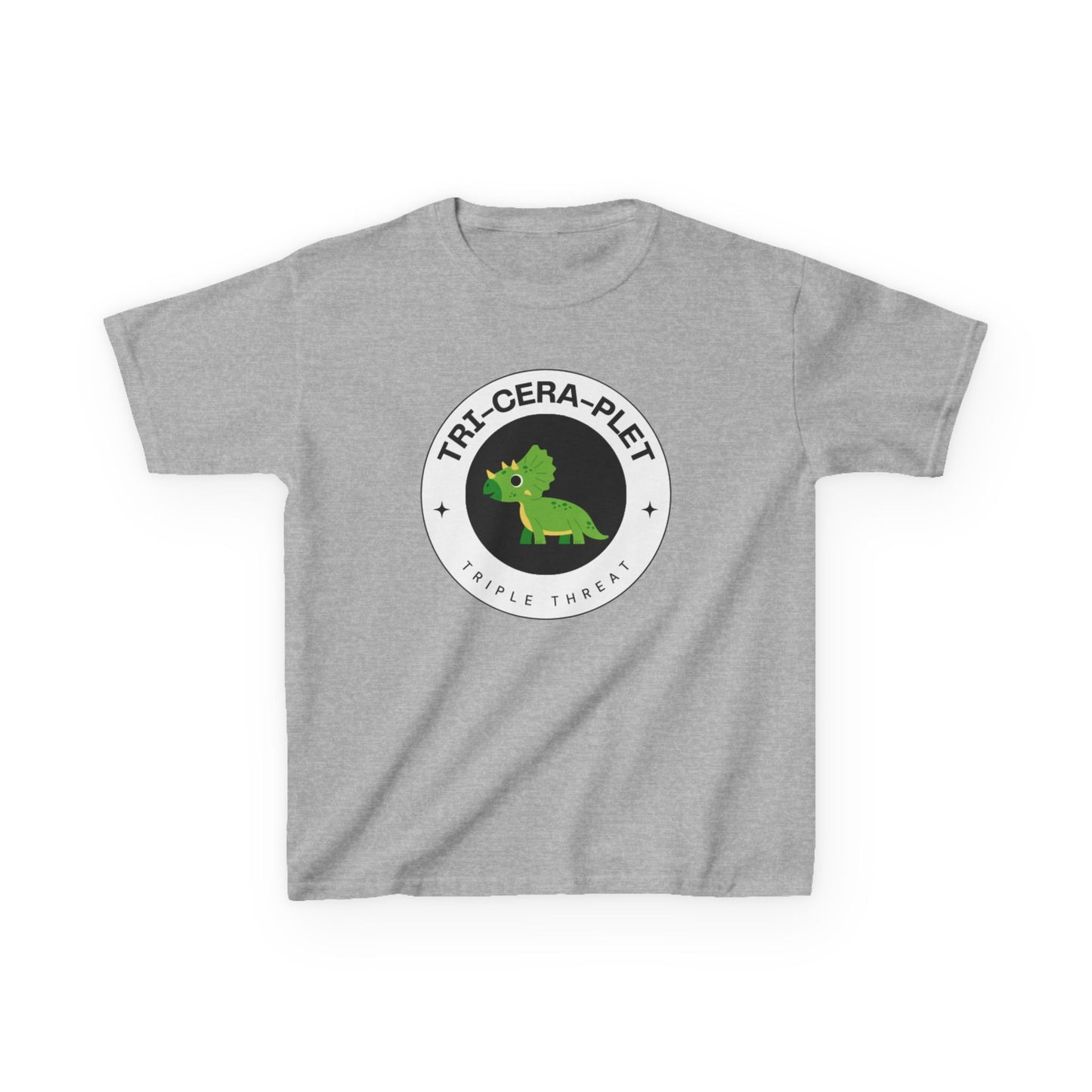 Tri-Cera-Plet Young Kids T-Shirt - Fun Dino Graphic T-Shirt for Triplets