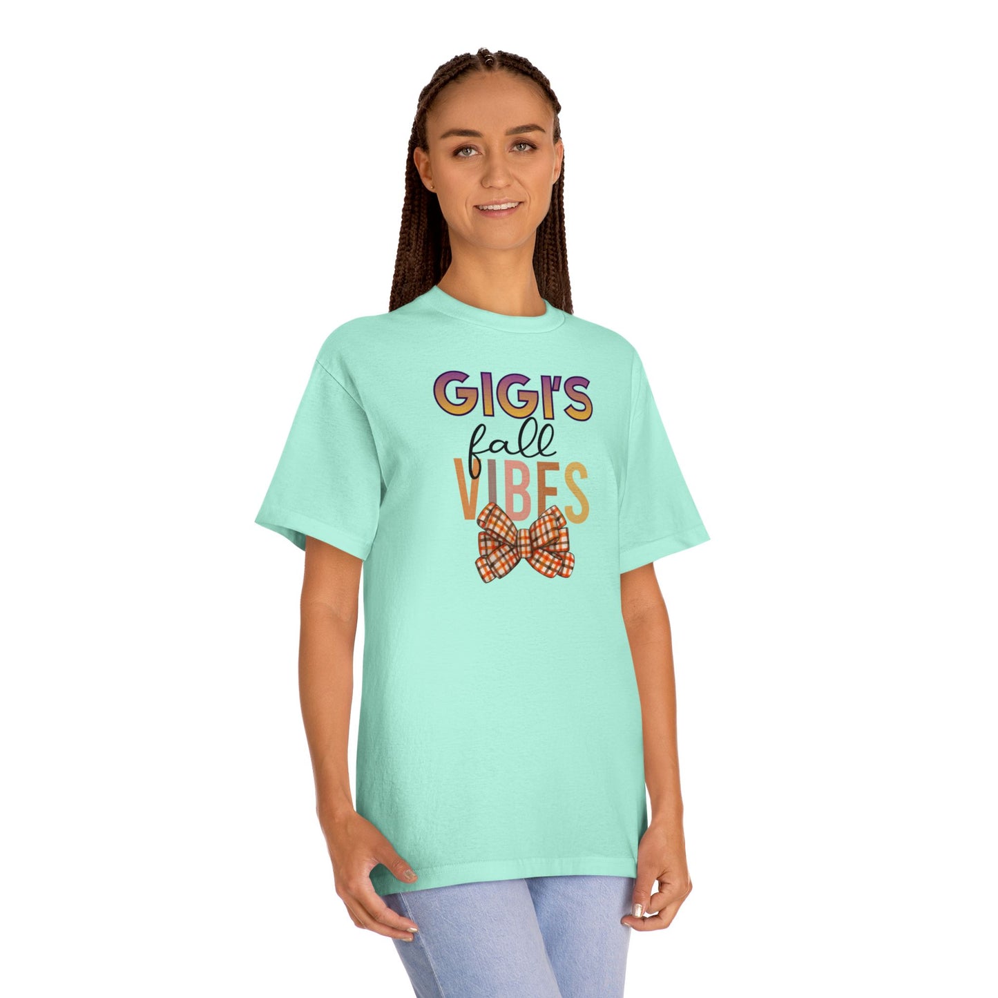 Gigi's Fall Vibes Tee — Plaid Bow Grandma Autumn Shirt