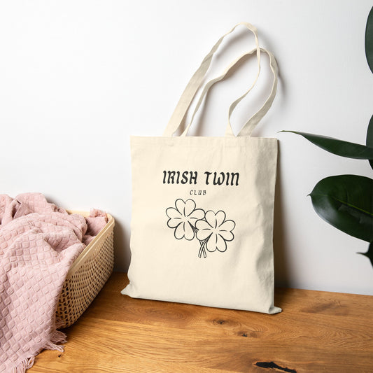 Tote Bag — "Irish Twin Club" Shamrock Cotton Canvas Tote