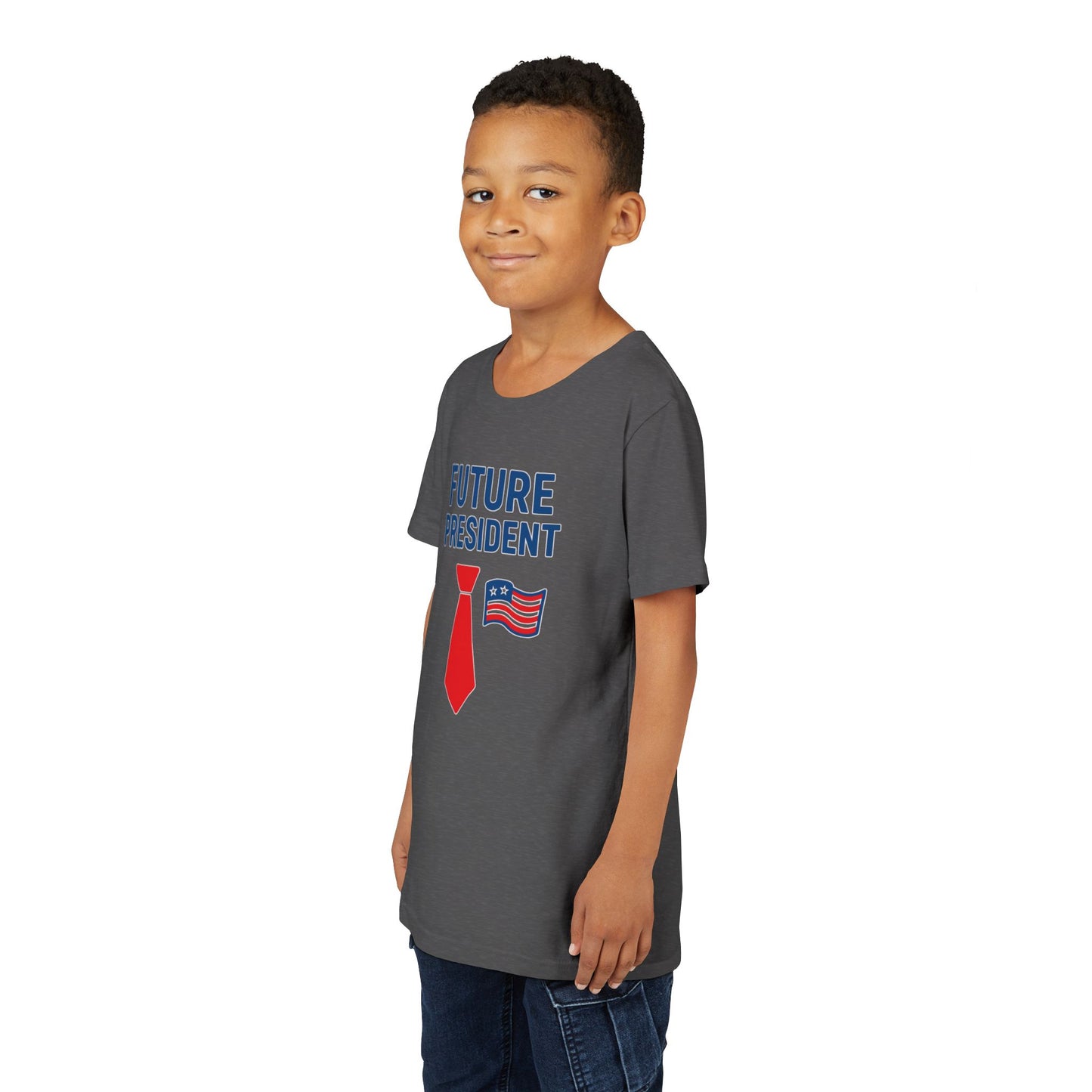 Youth Tee — "Future President" Patriotic Kids T-Shirt with Tie & Flag Design