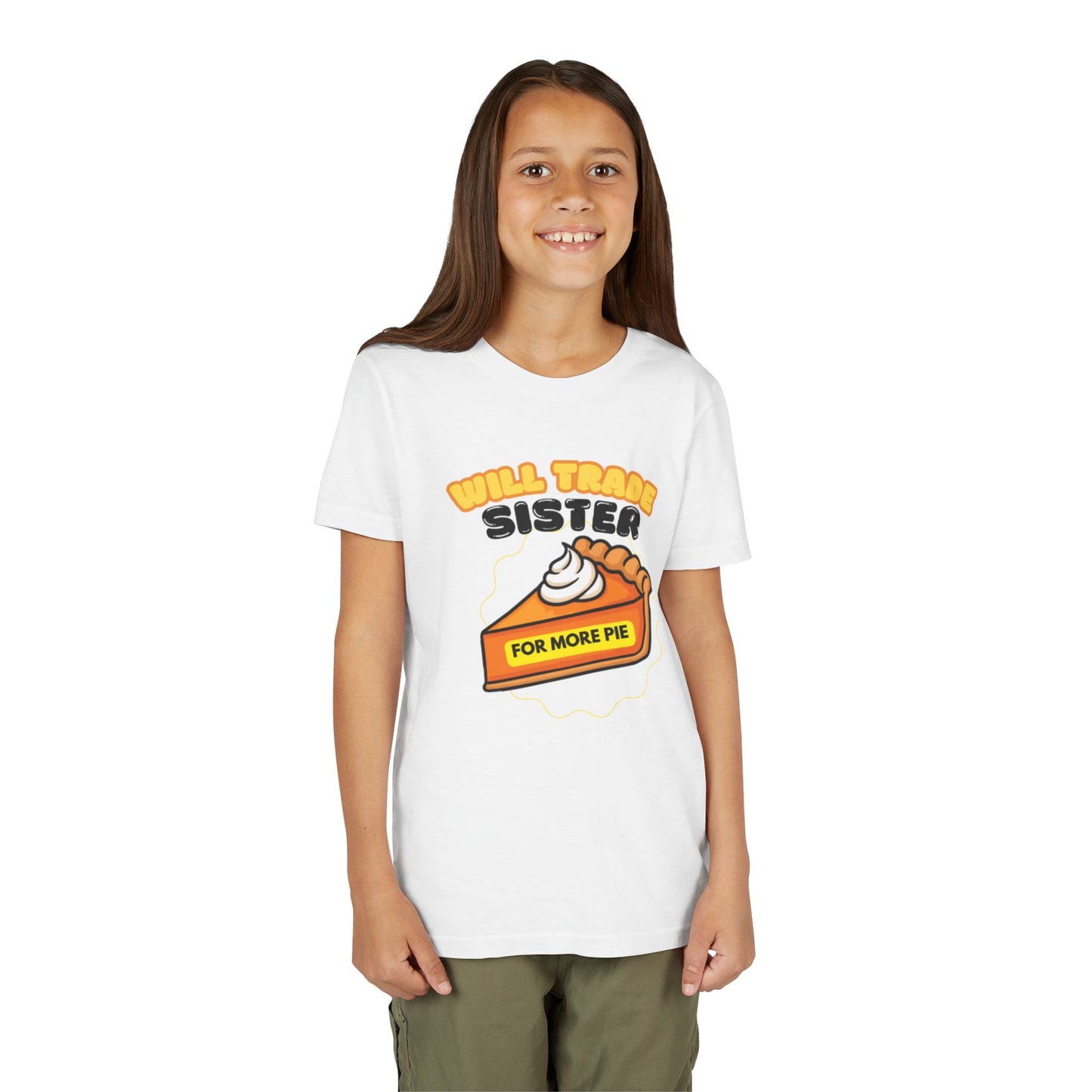 Teenage Sibling Tee - "Will Trade Sister for More Pie" Funny Kids Thanksgiving Shirt