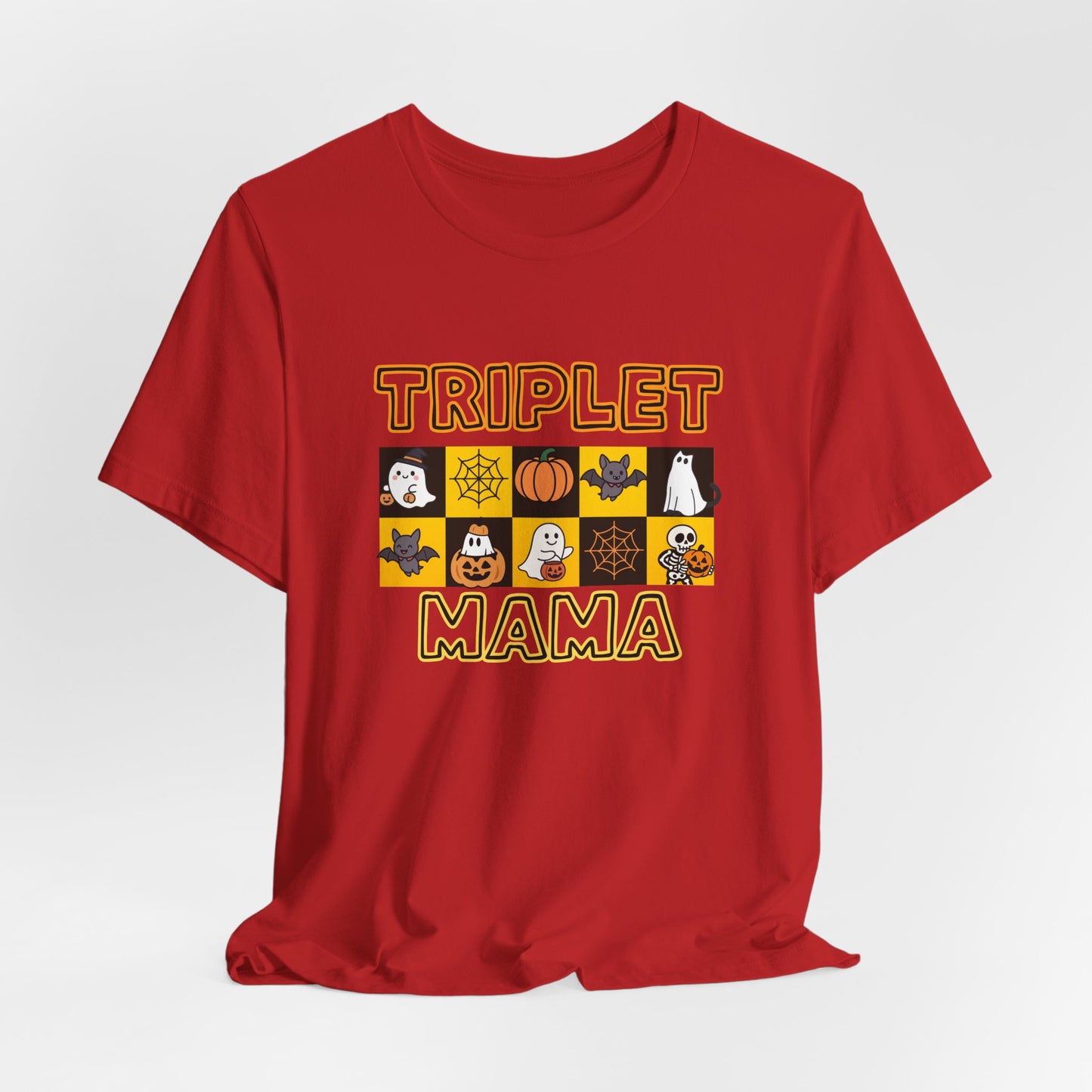 Triplet Mama Halloween Tee — Cute Spooky Mom Shirt with Ghosts & Pumpkins