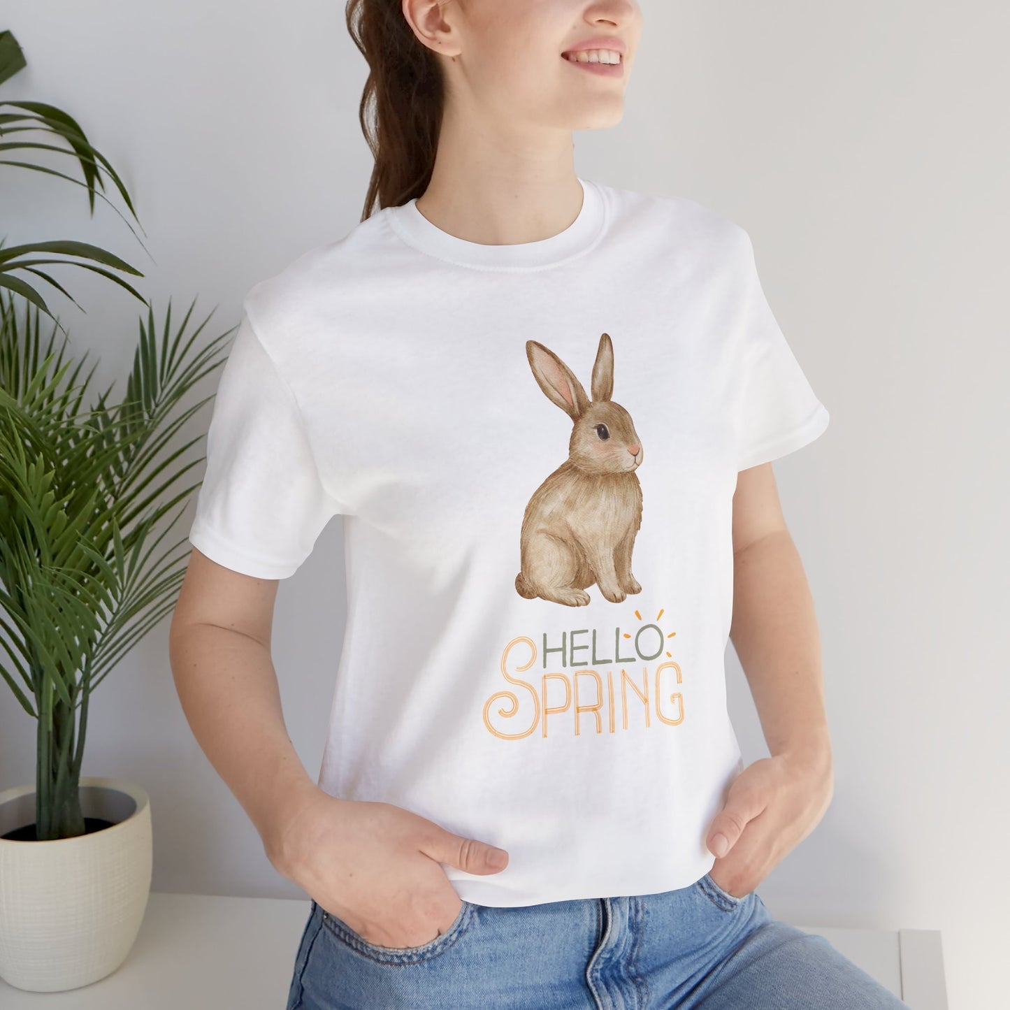 Hello Spring Bunny T-Shirt — Cute Watercolor Rabbit Spring Tee