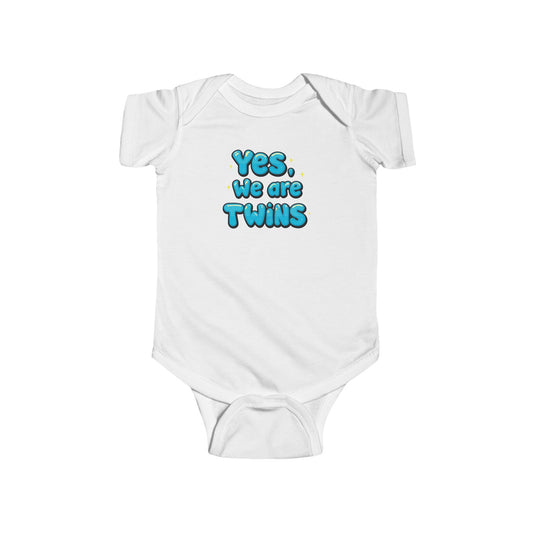 Yes, We Are Twins -Baby Bodysuit - Cute Blue Twin Announcement Onesie