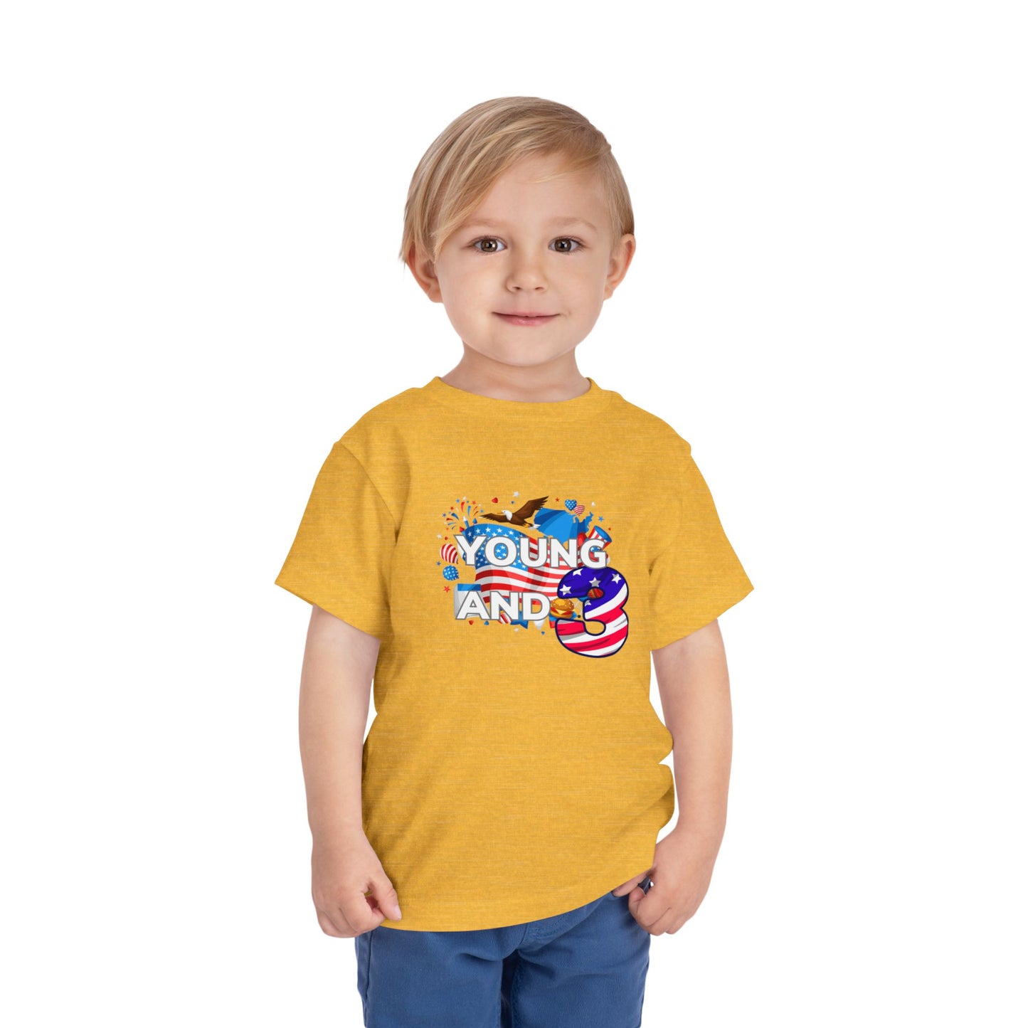 3rd Birthday- "Young and Free" USA Toddler Tee – Cute Kids' Unisex Shirt with Patriotic Design
