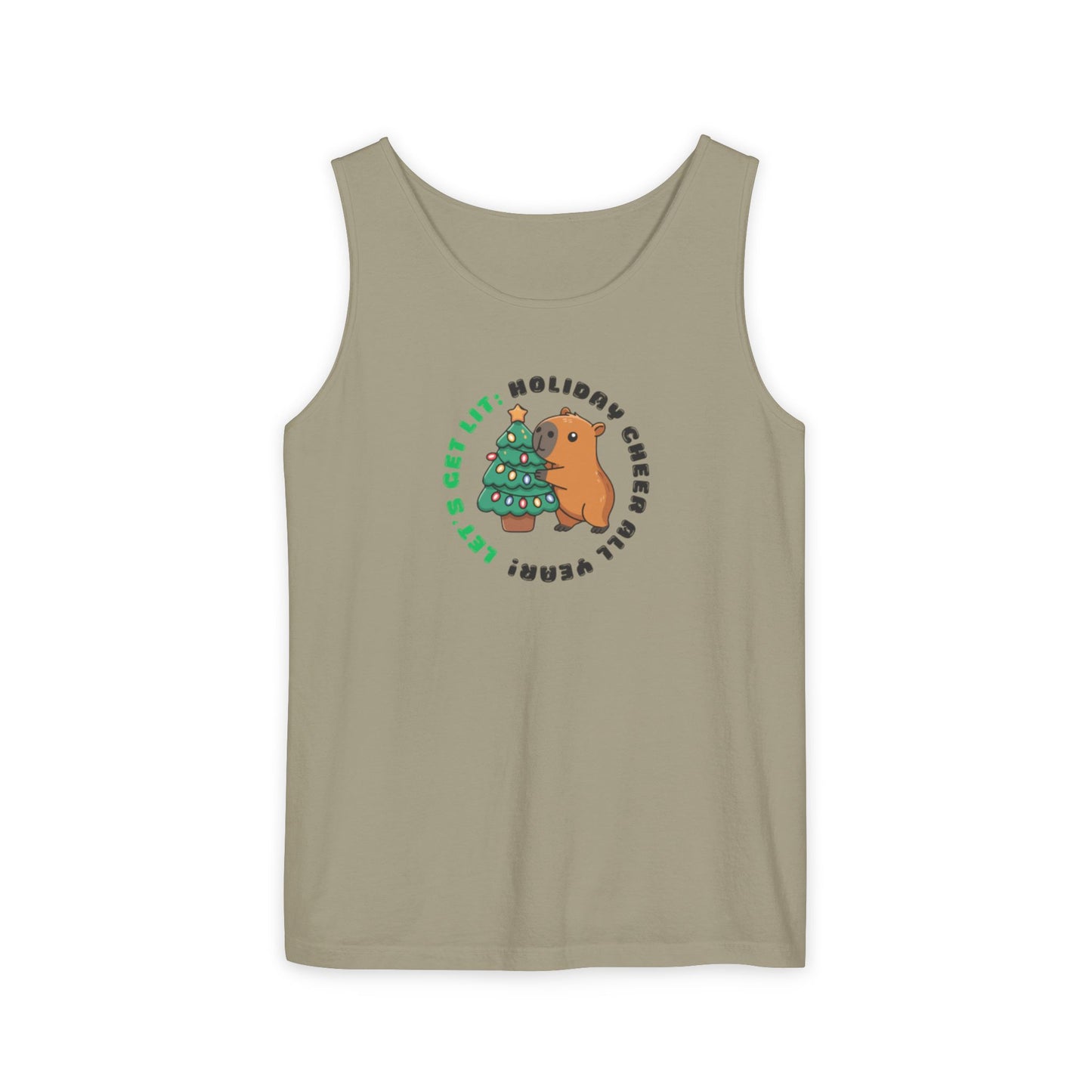 Unisex Holiday Cheer Tank Top — "Get Lit" Christmas Tree & Capybara Graphic