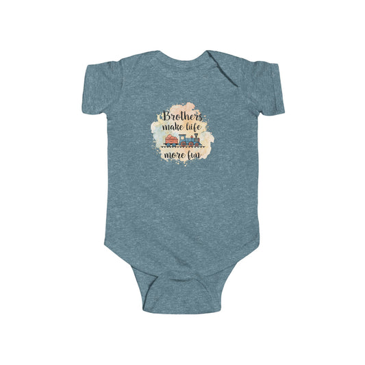 Unisex Baby Bodysuit - "Brothers Make Life More Fun" Train Design
